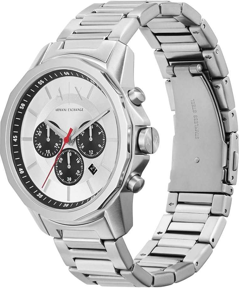 Detalle de Armani Exchange Montre pour Hommes argentée – Chronographe quartz, boîtier 44 mm et bracelet acier
