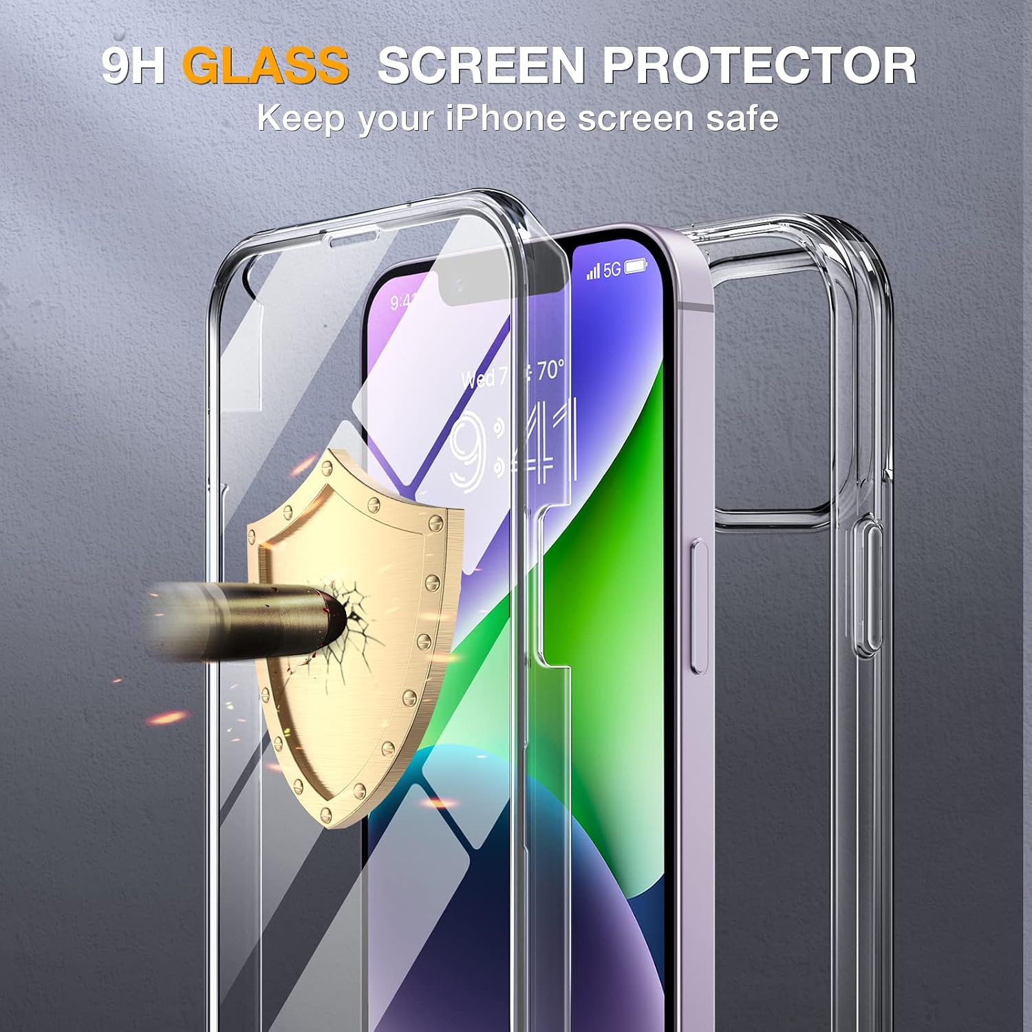 Detalle de Miracase 360-Grad Hülle fürs iPhone 13/14 (6,1 Zoll) – integrierter Displayschutz aus Glas, Vollschutz aus Polycarbonat