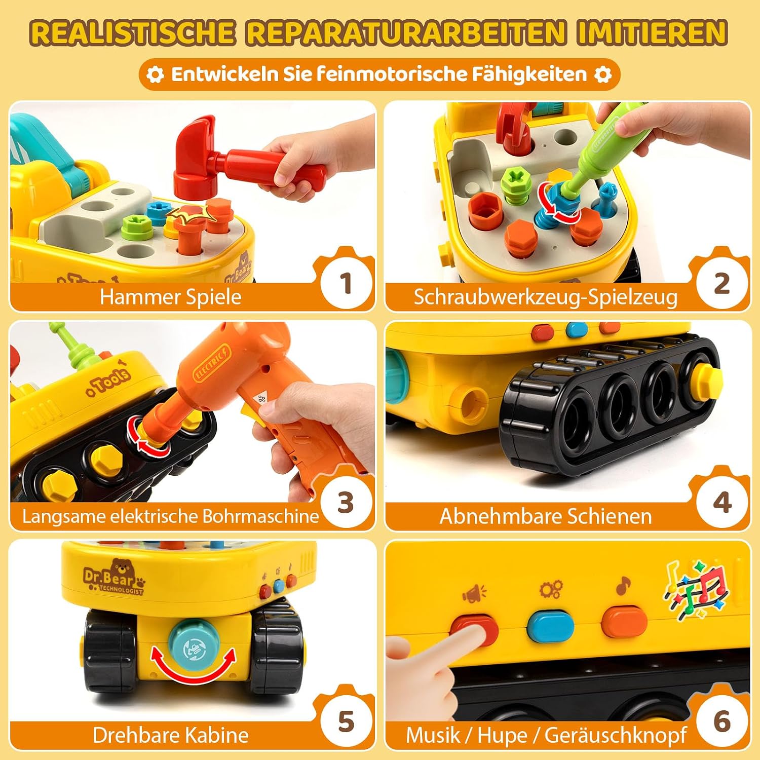 Thumbnail 4 de Toy for 2 Year Old with Electric Drill and Tools – Educational Excavator Toy by Dr. Bear