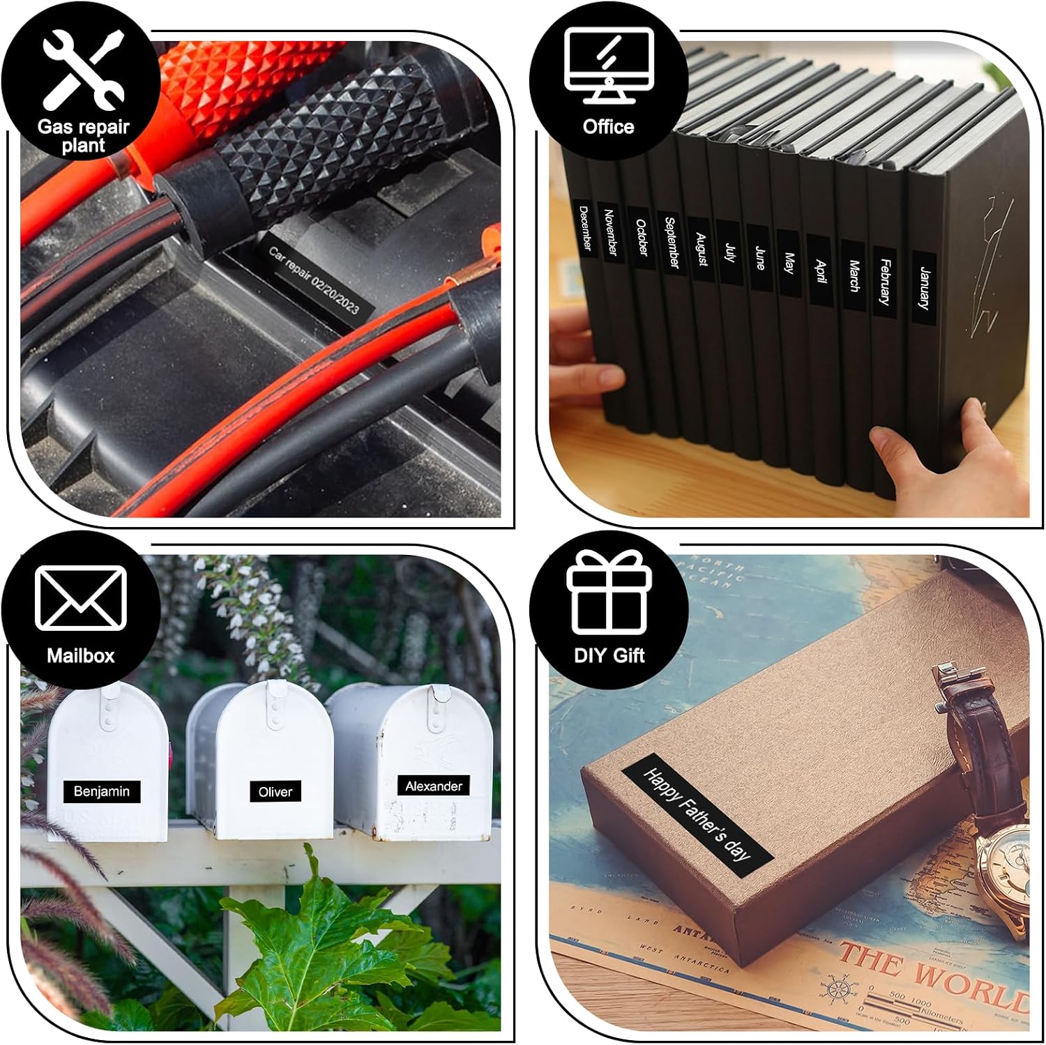 Thumbnail 5 de Labelife 4-Pack White on Black TZe-335 Laminated Tape for Brother P-Touch (12mm, 8m each)