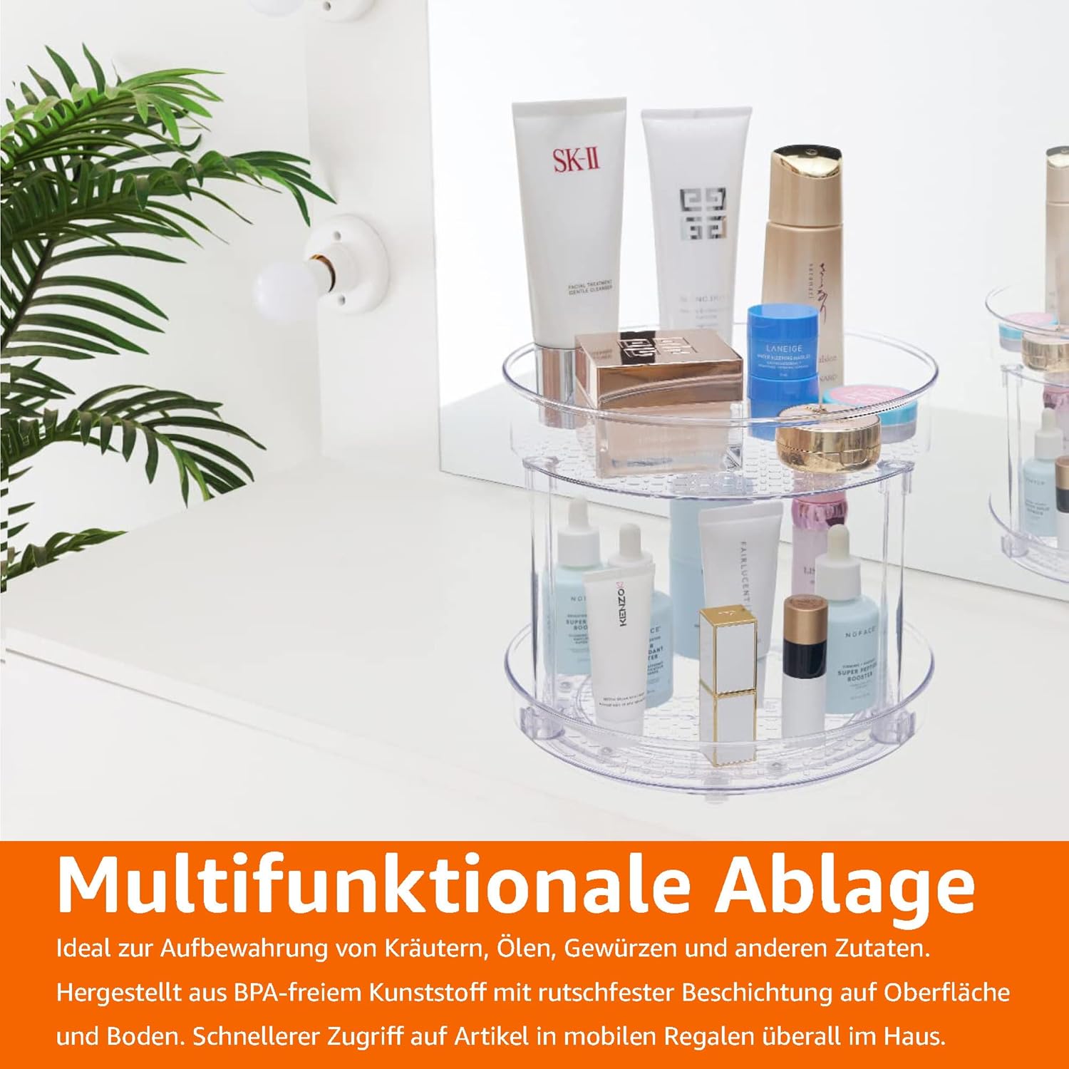 Thumbnail 6 de Amazon Basics Drehregal Lazy Susan, 2 Ebenen, Transparent, 22,9 cm – kompakte Küchenorganisation