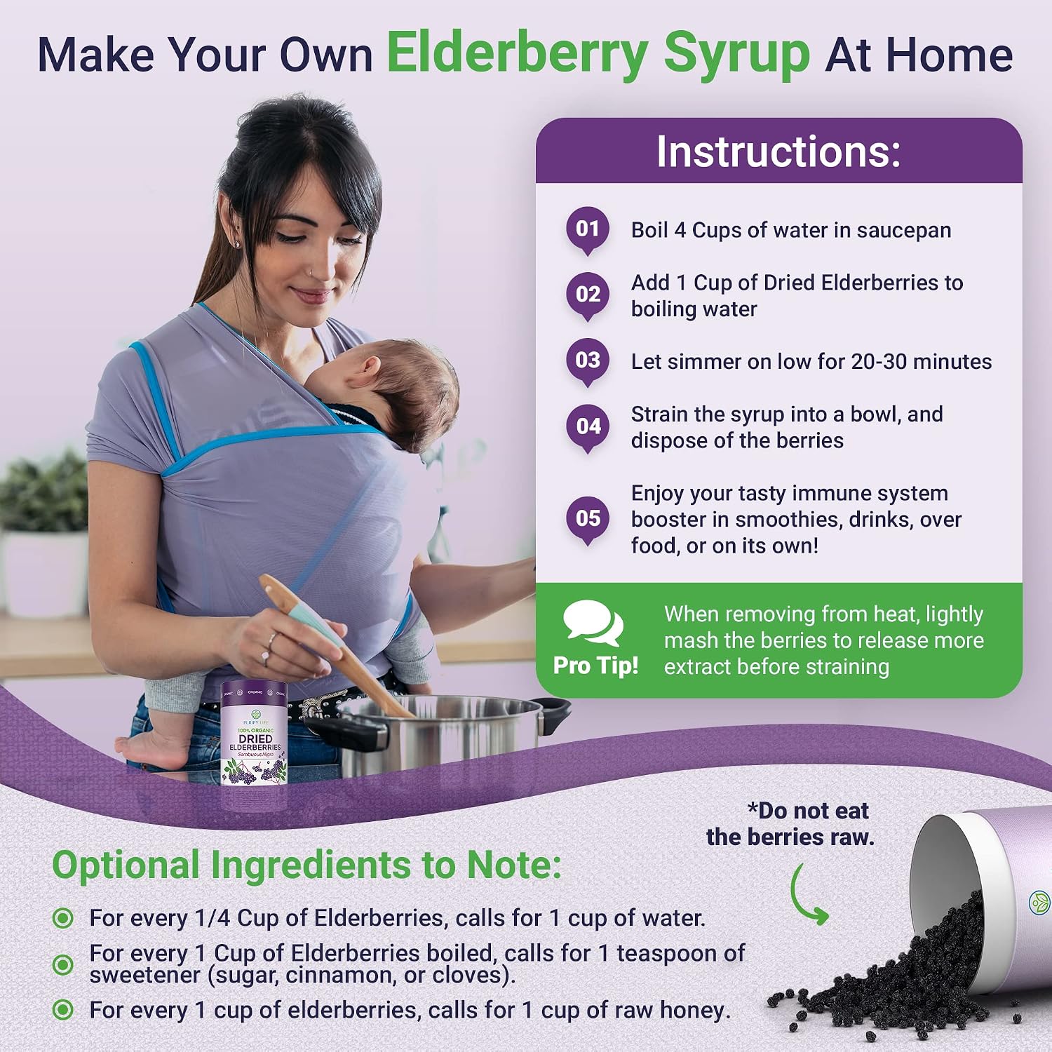 Detalle 2 de Purify Life ODE2 Organic Dried Elderberries, 1 lb, Non-Irradiated