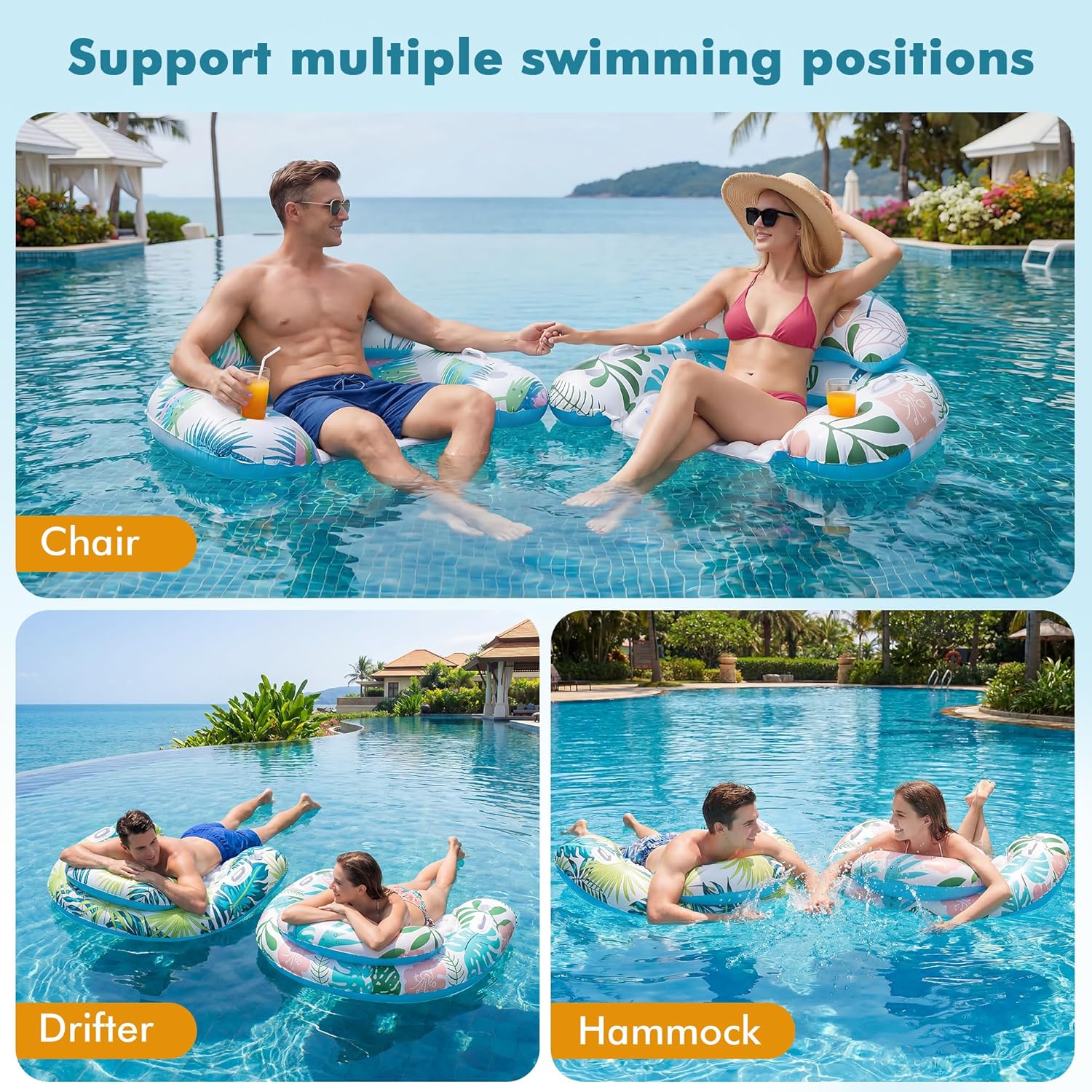 Detalle de OKSUWATER 3-Pack Adult Pool Floats with Two Cup Holders