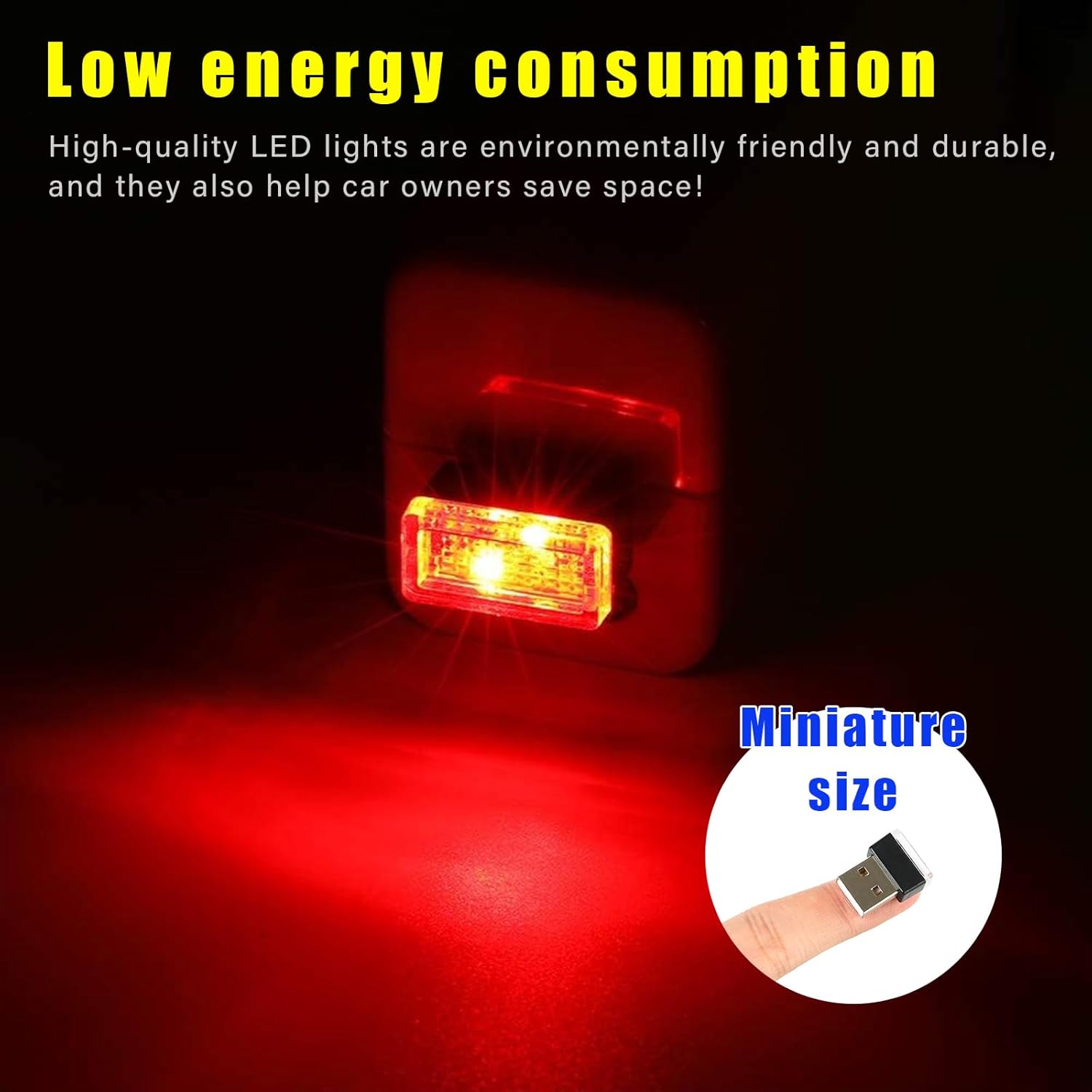Detalle de Augeny 4 PCS USB LED Car Interior Atmosphere Lamp (Red) — Portable Plug-in Ambient Night Lights