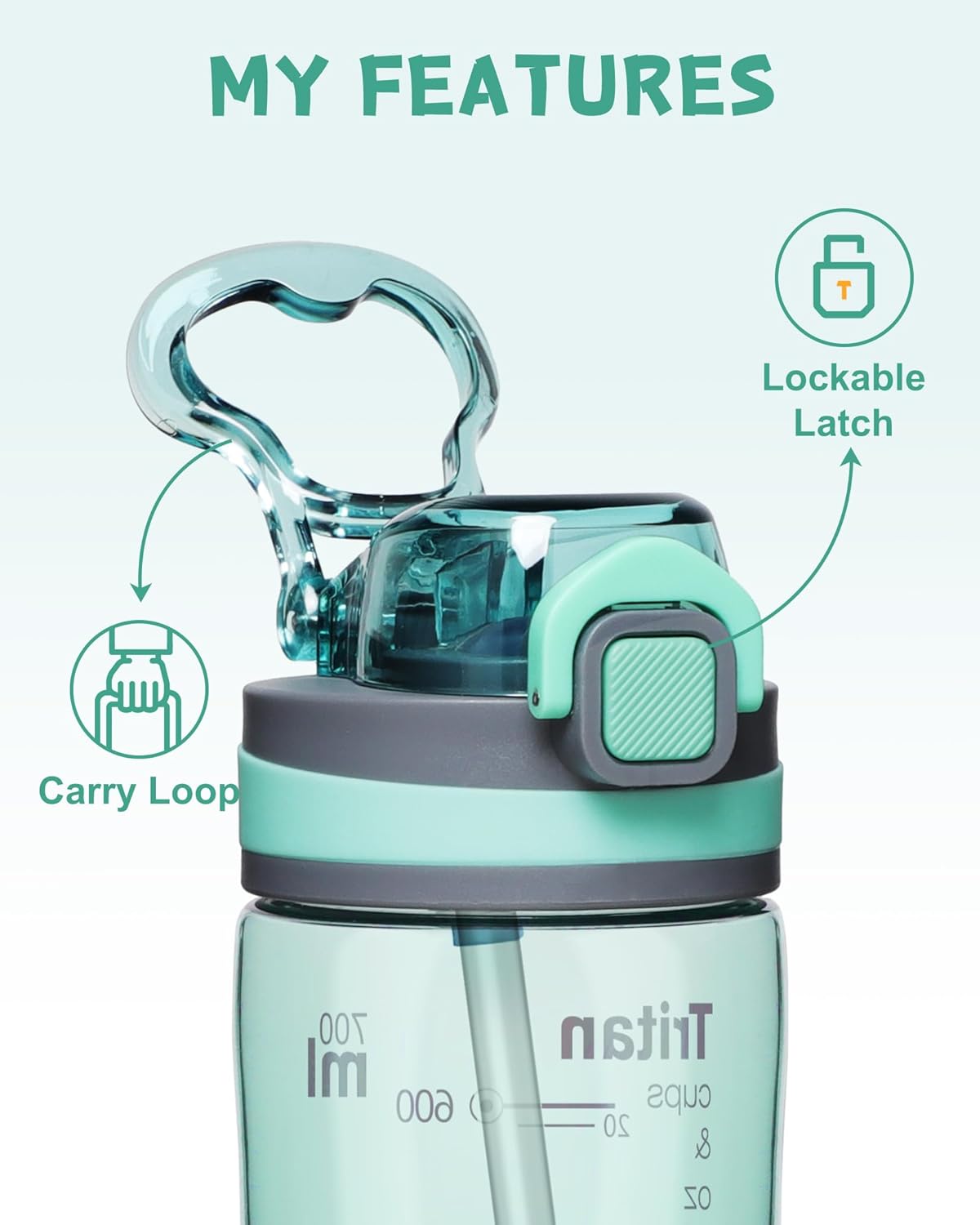 Thumbnail 3 de Opard 700 ml / 1000 ml Water Bottle with Straw Cap: BPA-Free, Dishwasher Safe, Leak-Proof