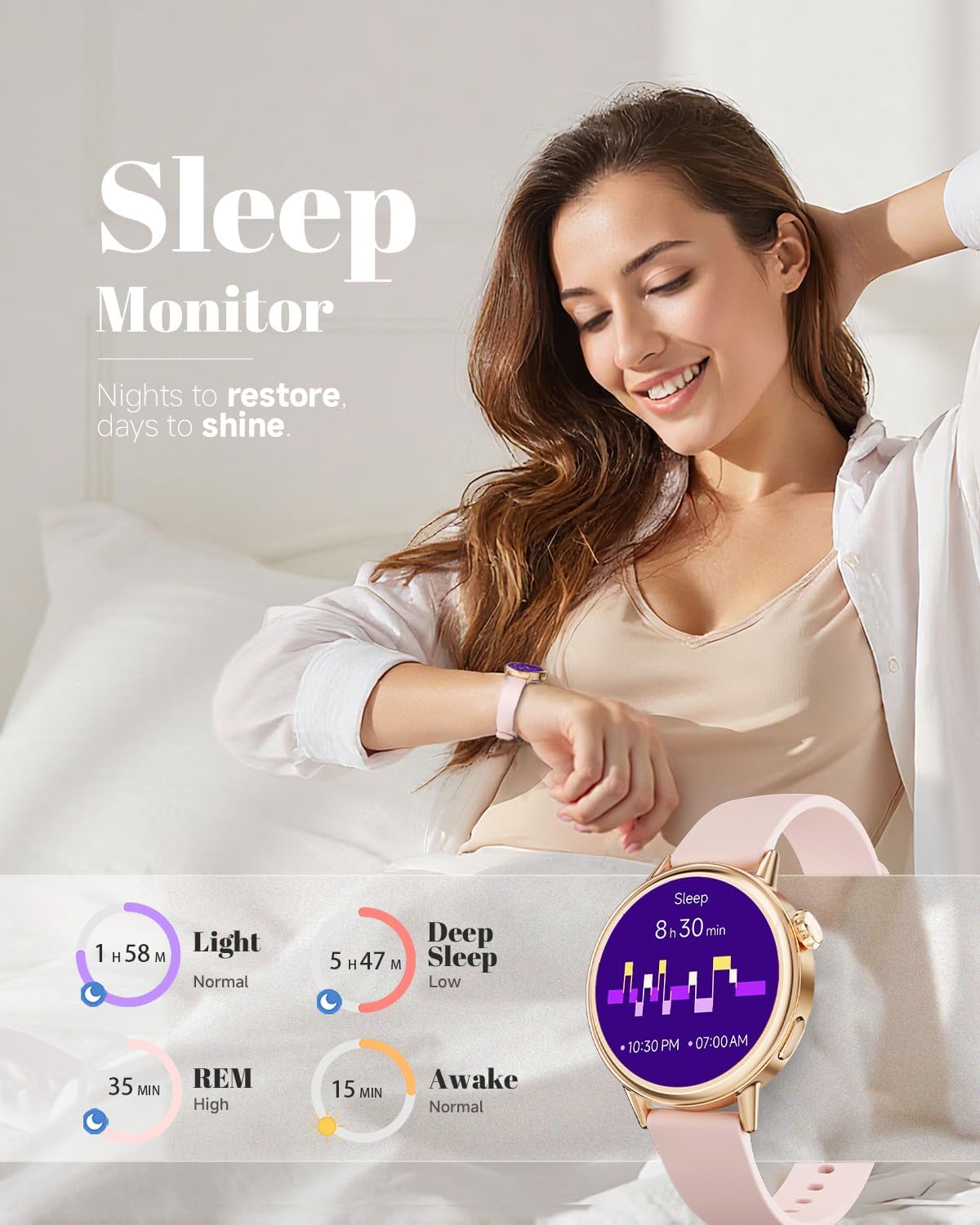Thumbnail 4 de TOOBUR Petite Smart Watch for Women (37mm) – Pink AOMLED AMOLED fitness tracker with Bluetooth notifications