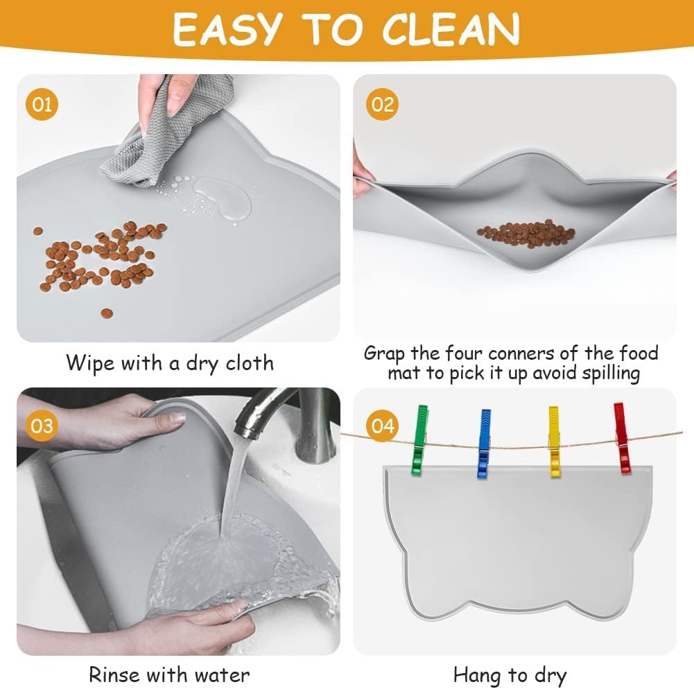 Detalle de VSSHE Tappetino Ciotola per Cani e Gatti in Silicone 44 x 25 cm – Antiscivolo e Impermeabile, Grigio