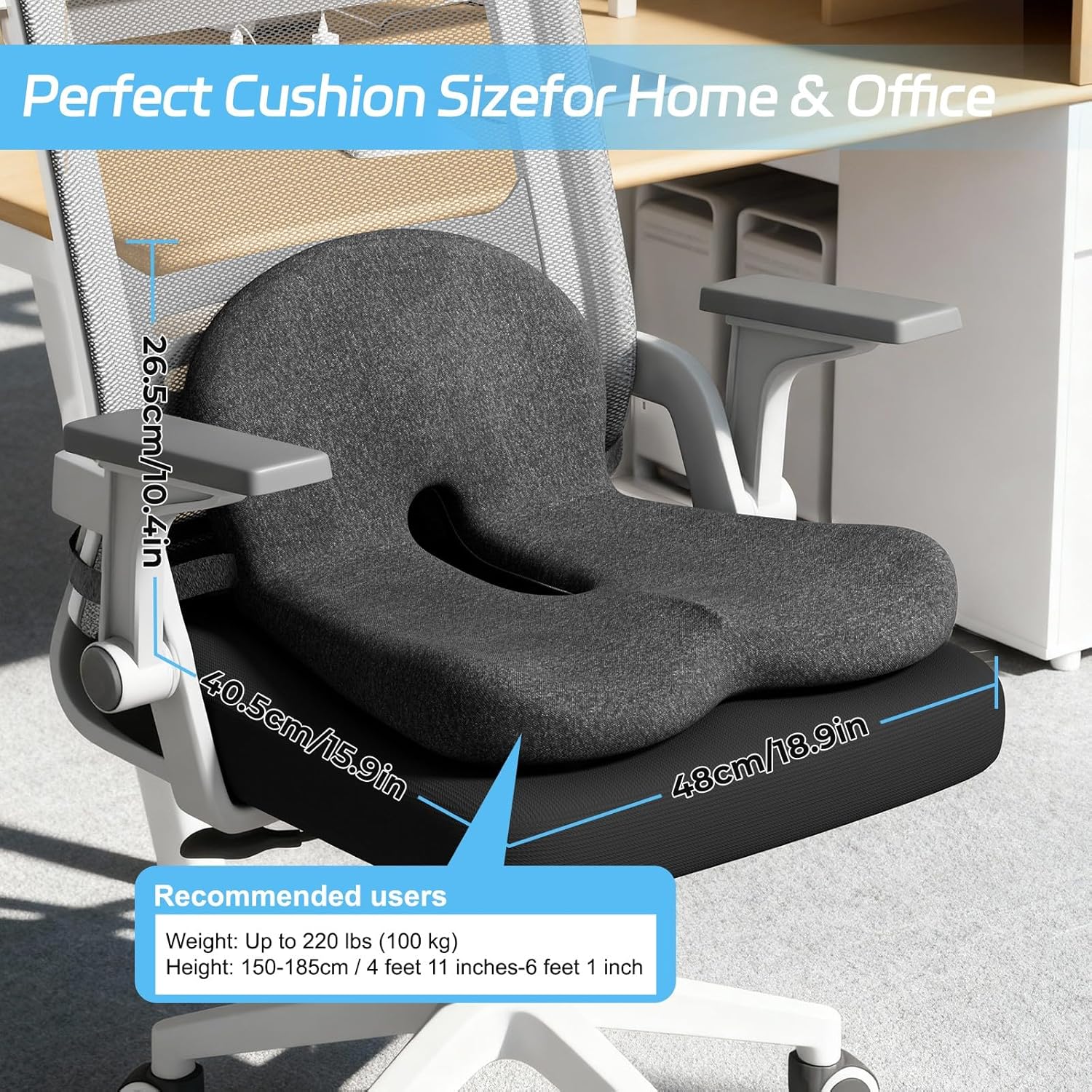 Detalle 2 de jpinlr Truck Driver Seat Cushion (Memory Foam, L-Shaped Ergonomic Support) for Office Chairs and Long Sitting