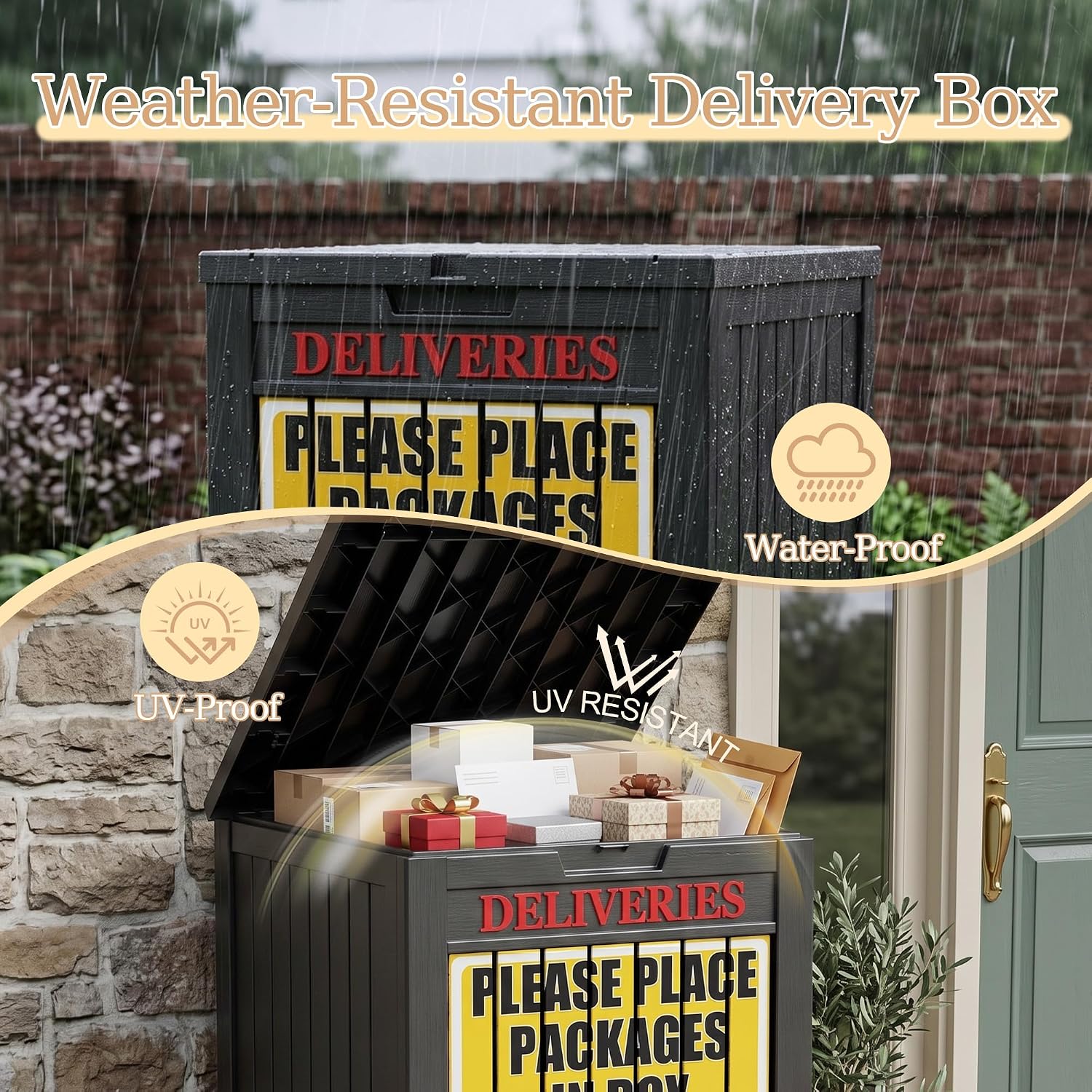 Detalle 2 de ATMELT 90-Gallon Outdoor Package Delivery Box, Resin, Lock-Compatible