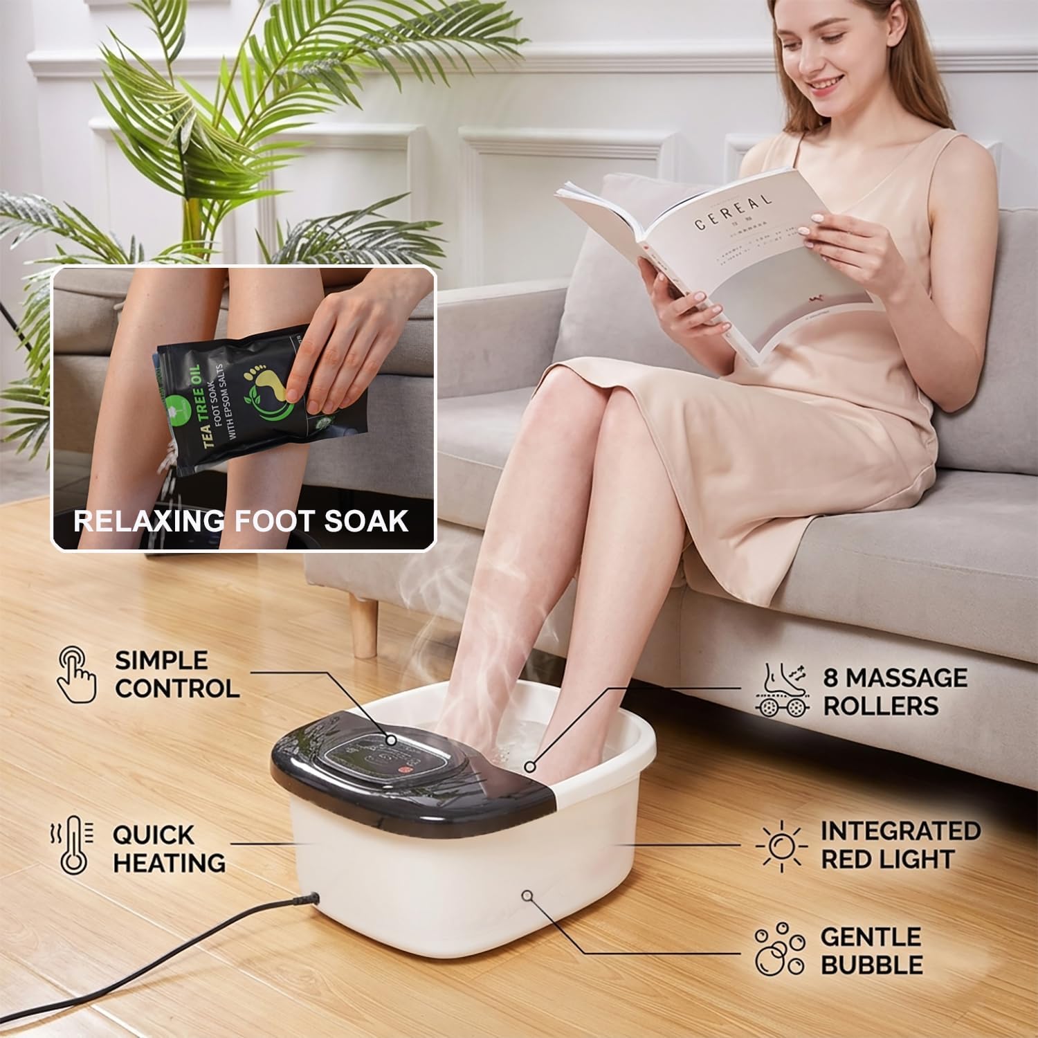 Thumbnail 1 de MODILIC Foot Soaking Tub: Heated Foot Spa with 8 Massagers, Bubbles, Red Light, and Temperature Control