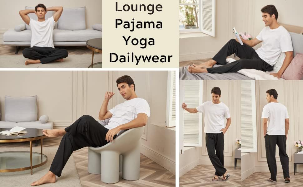 Detalle de Deyeek Men's Lightweight Open Bottom Sweatpants: Lounge-ready Comfort with Practical Pockets