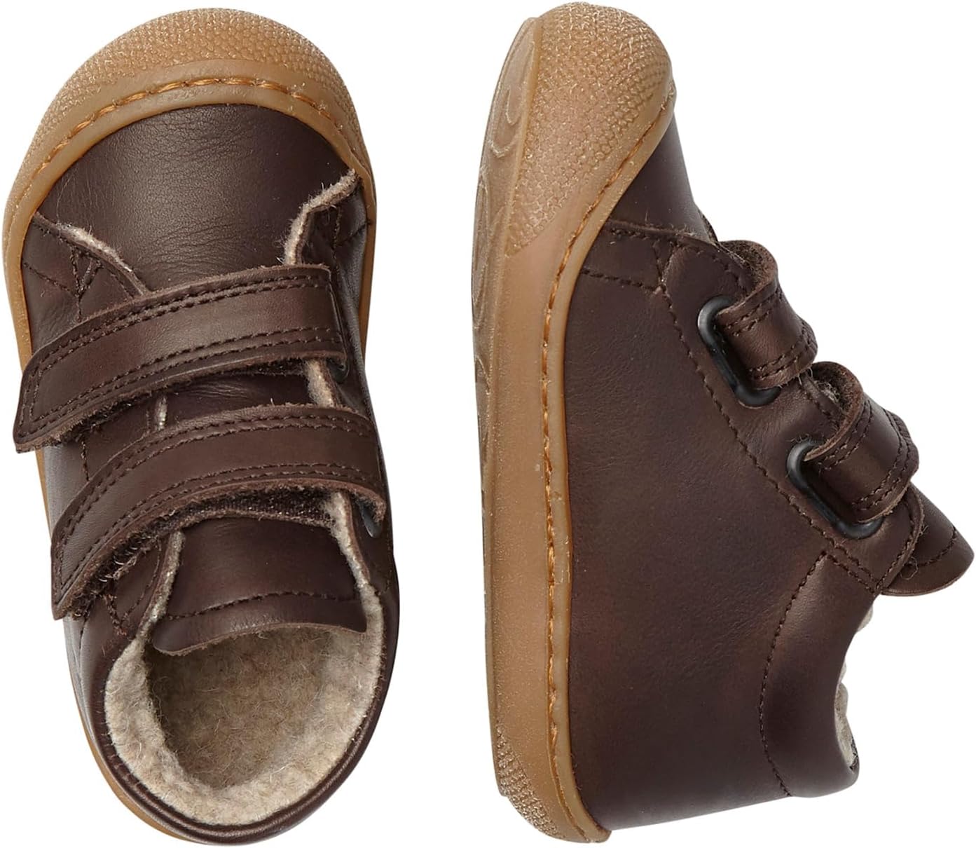 Detalle de Naturino Chaussures Premiers Pas en Cuir doublés en Laine — Marron foncé, 18