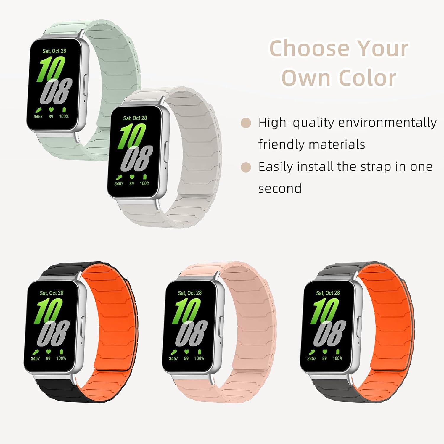 Detalle de Hinnwer Magnetic Strap for Samsung Galaxy Fit 3 – Strong Silicone Dual Magnetic Sport Bands (Starlight)