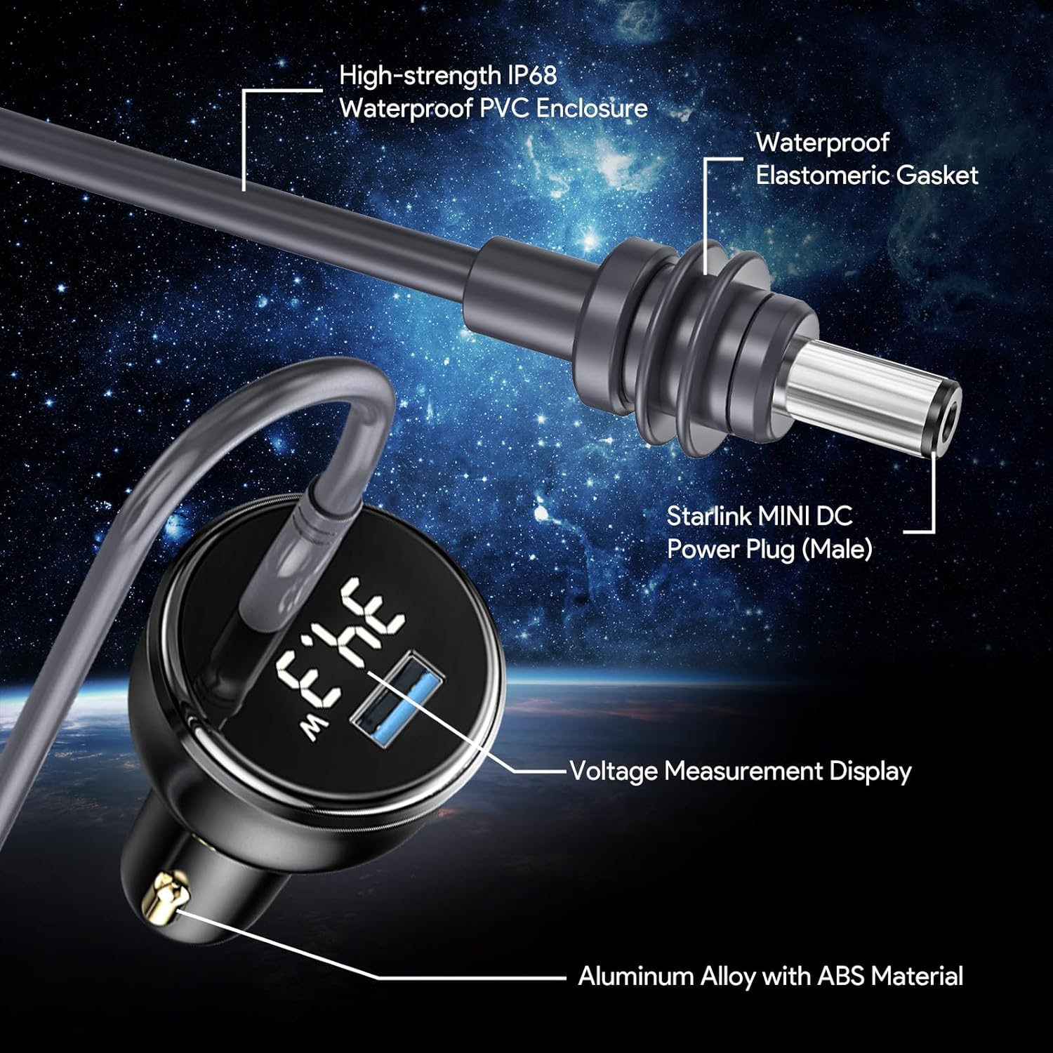 Thumbnail 3 de EDUP Star Link Mini car adapter with DC power cable (12V–24V) and 3M waterproof charging lead
