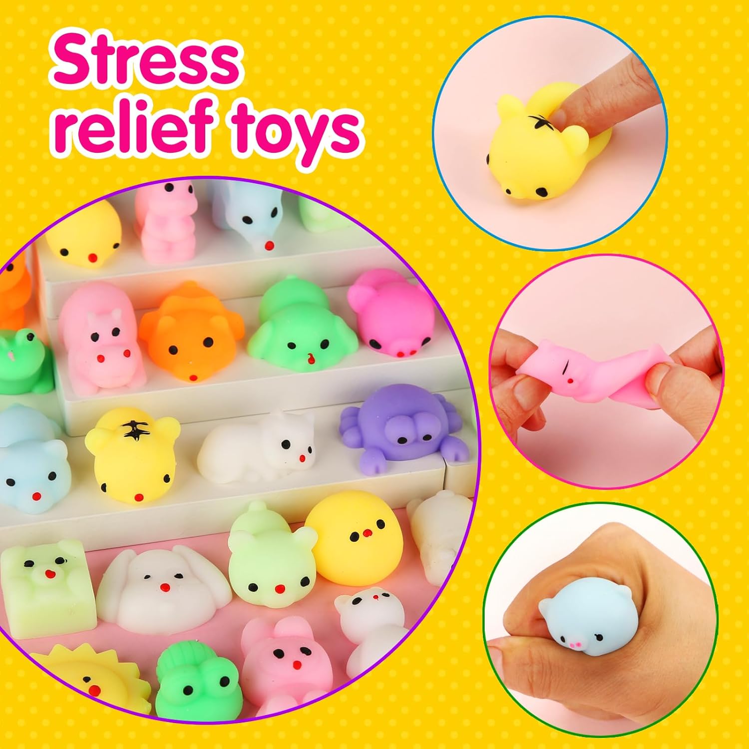 Thumbnail 3 de 200-Piece Mochi Squishy Toys (Kawaii Squishies) Bulk Pack for Kids’ Prizes, Easter Egg Fillers & Goodie Bags