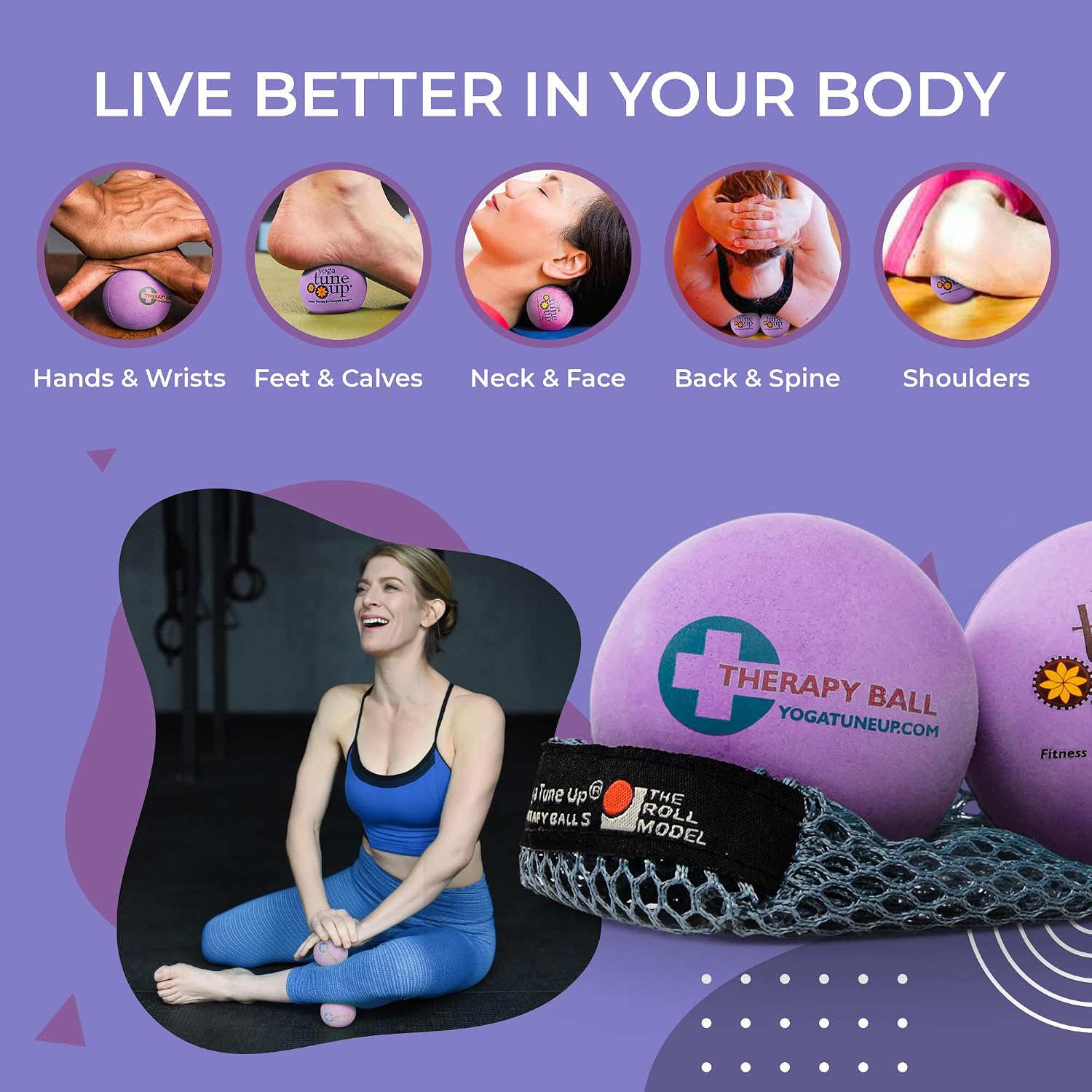 Detalle de Yoga Tune Up Jill Miller's Therapy Balls Deep Purple 筋膜ケア用マッサージボール、ラバー製・ポータブル
