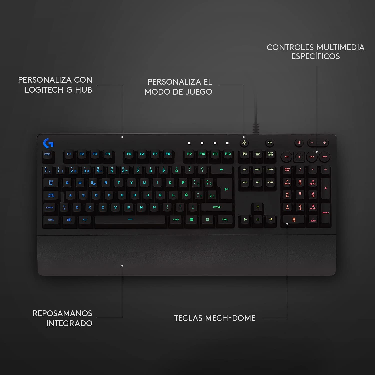 Thumbnail 6 de Logitech G G213 Prodigy Teclado Gaming RGB LIGHTSYNC con teclas retroiluminadas y controles multimedia (QWERTY ES, negro)