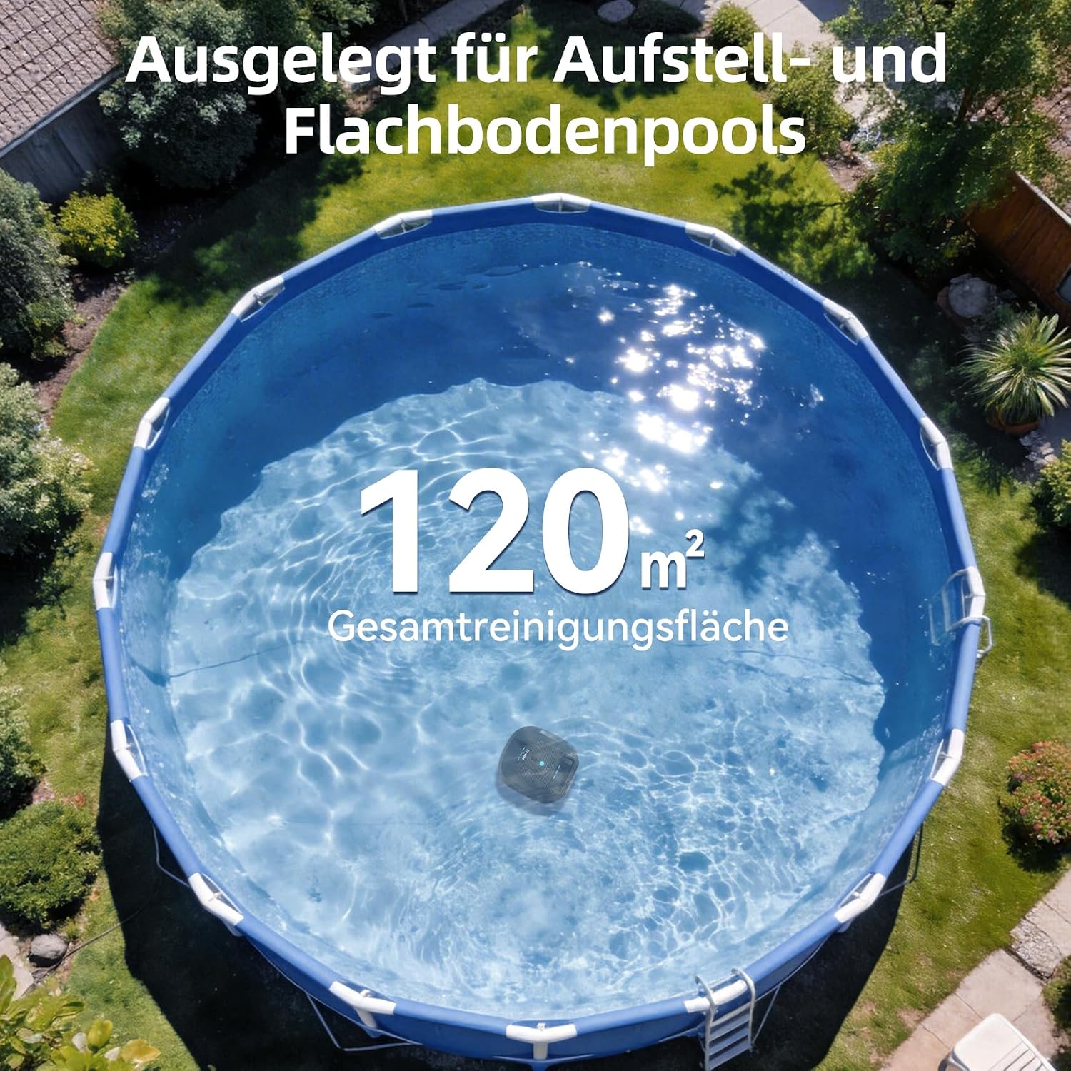Detalle de Pondee X2 Poolroboter Akku – kabelloser Reinigungspartner, 200 Minuten Laufzeit, Auto-Parkfunktion, 3,3 h Schnellladung