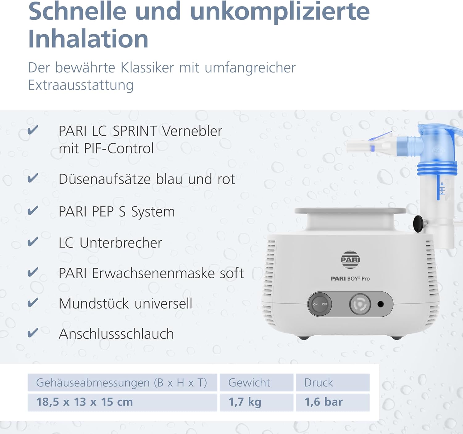 Detalle de PARI BOY Pro Inhalationsgerät – Hochwertiges Vernebelungssystem mit PIF-Control für Erwachsene und Kinder