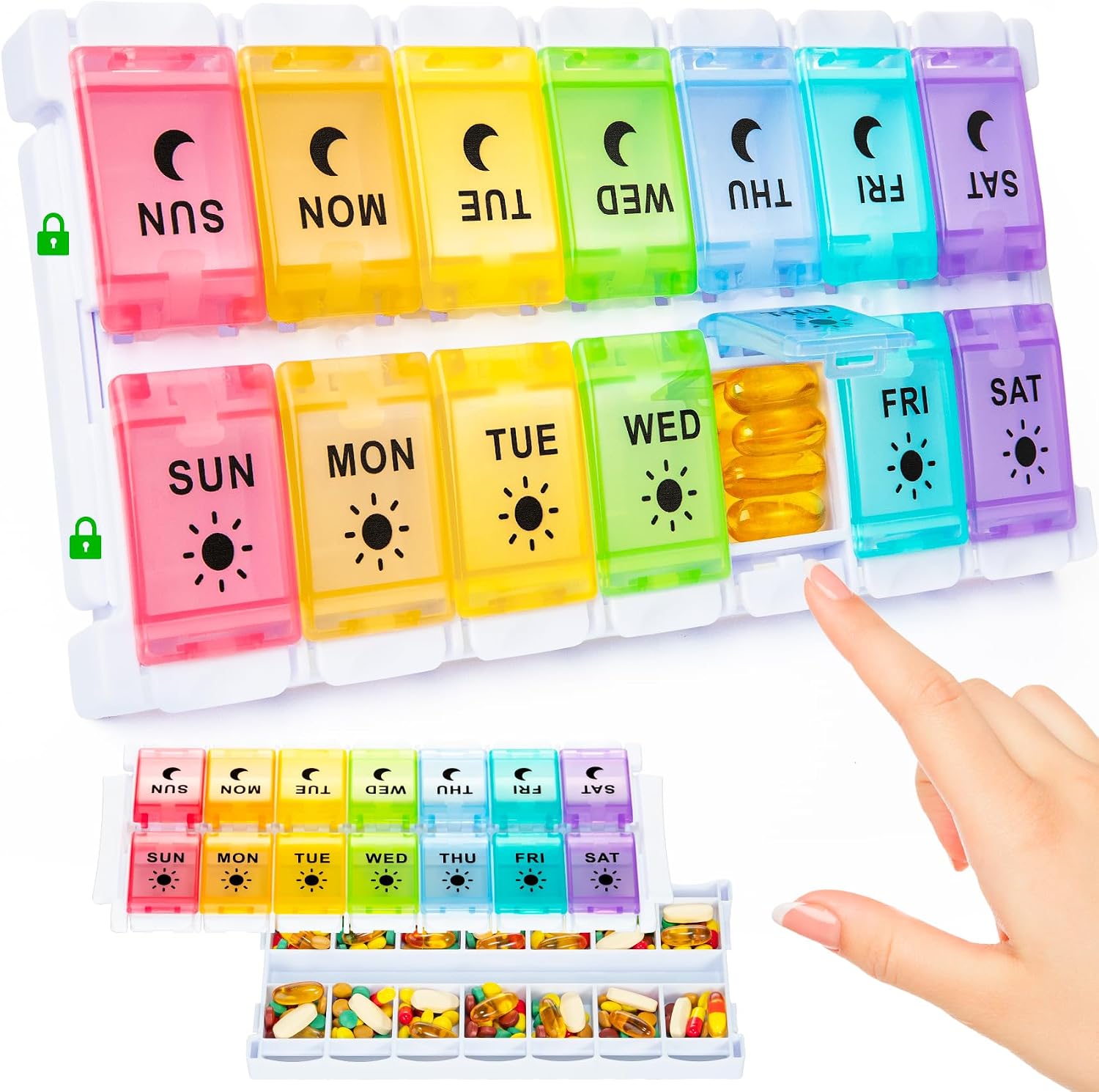 Detalle de Large 7 Day Pill Organiser – 2 Times a Day, XL Weekly Dosette Box