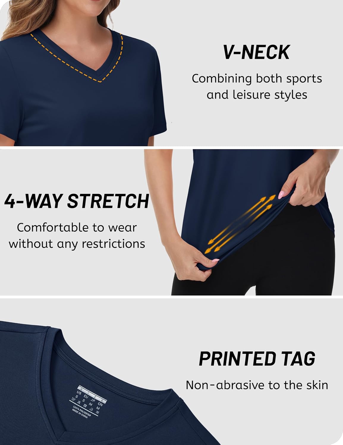 Detalle de TACVASEN Women's V-Neck T Shirts Short Sleeve UPF 50+ Quick Dry Athletic Tee