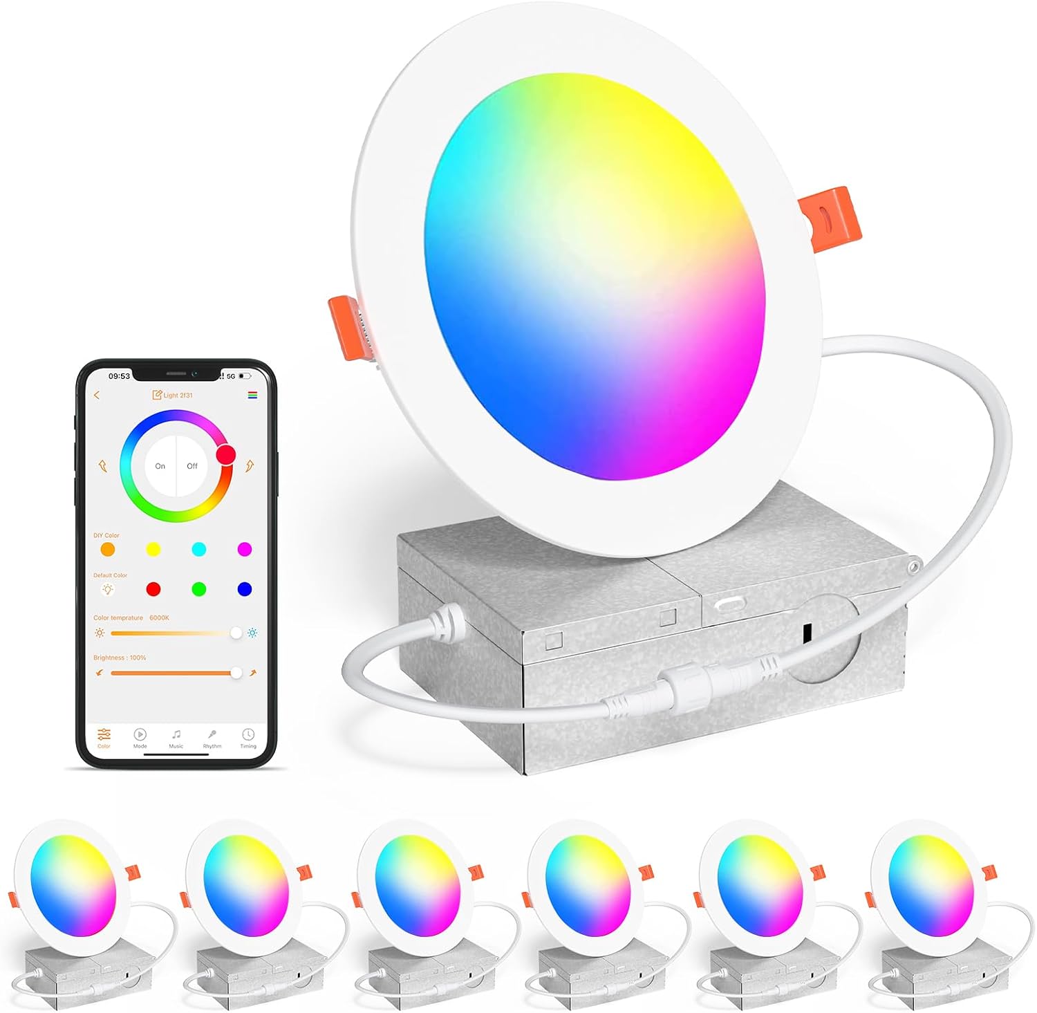 Detalle de ChangM 4-Inch Smart Recessed LED Downlights, 6-Pack, Bluetooth, Alexa and Colour Tuning
