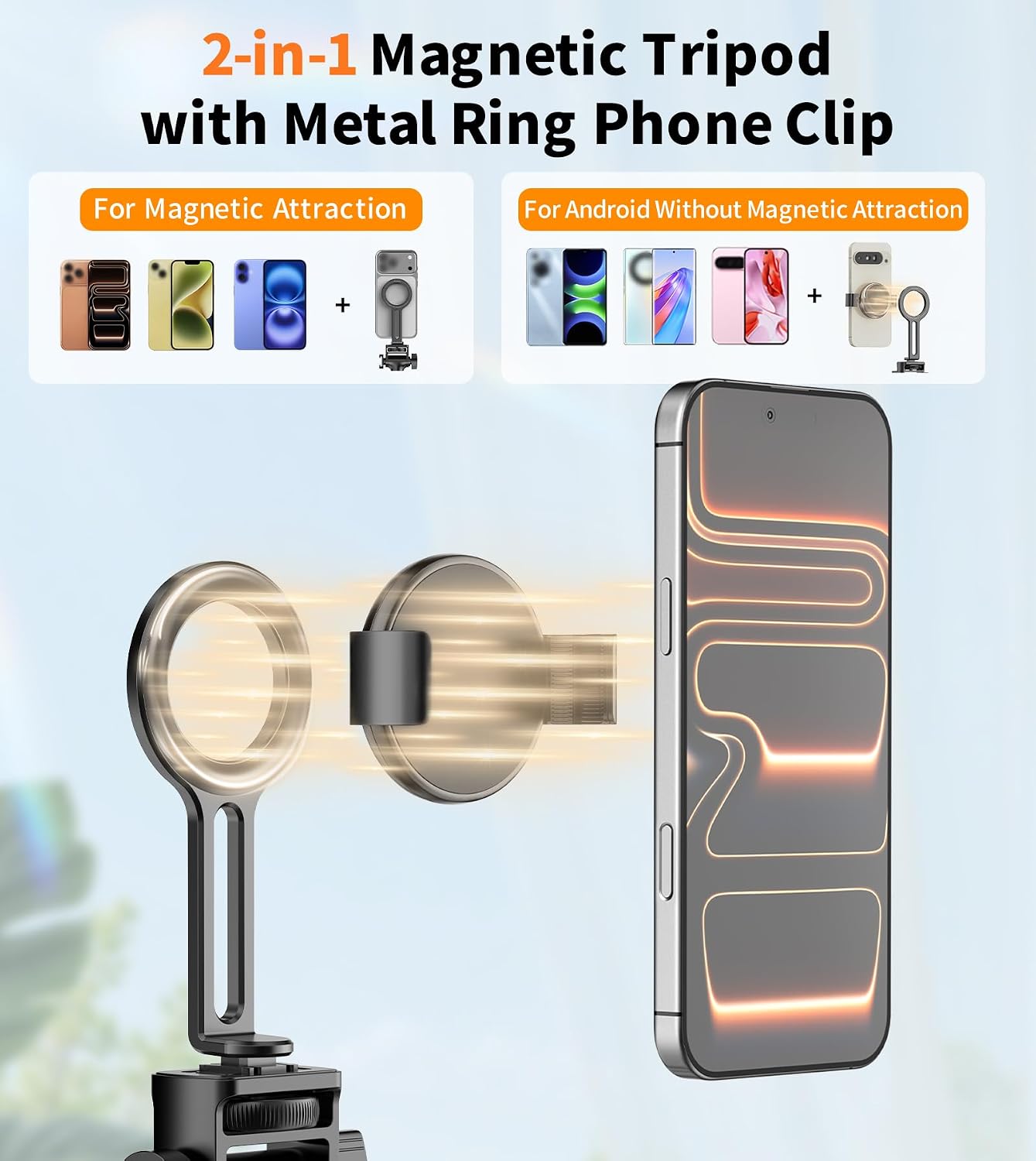 Detalle de XXZU 74" Magnetic Phone Tripod with Magnetic Clip for MagSafe