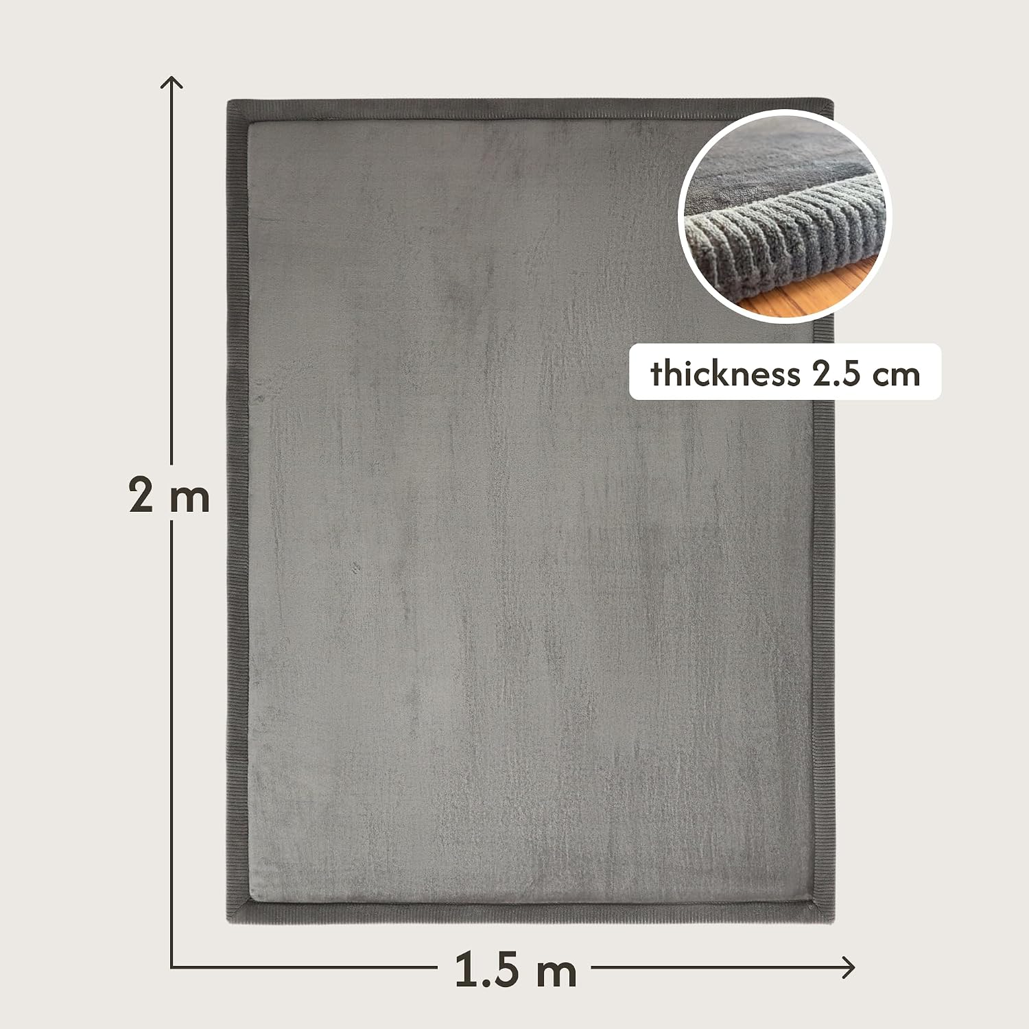 Thumbnail 1 de Hakuna Matte Premium Baby Play Mat (200x150x2.5cm) – Dark Grey Cloud Soft Coral Velvet Memory Foam Rug
