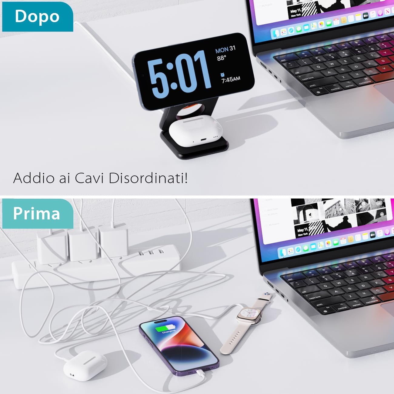 Thumbnail 3 de KU XIU X40 caricatore wireless magnetico 3-in-1 pieghevole per iPhone, Apple Watch e AirPods (nero)