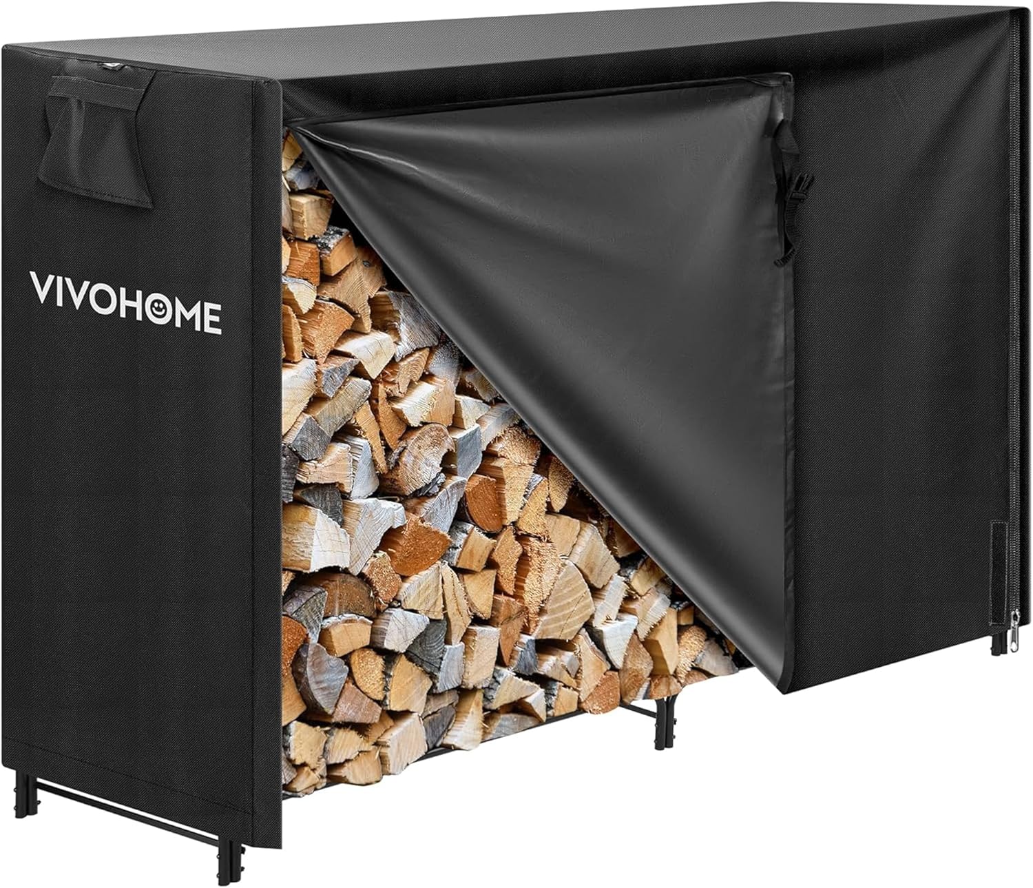 VIVOHOME Estante de Leña Metálico con Cubierta Impermeable