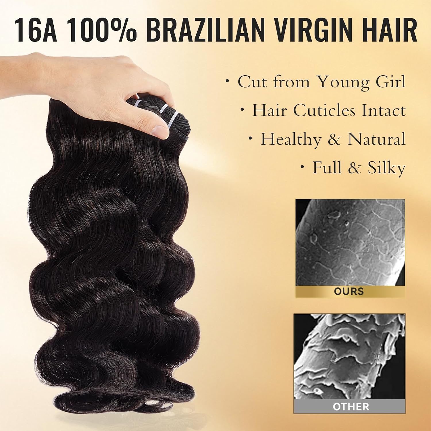 Thumbnail 1 de WEQUEEN 16A Brazilian Virgin Body Wave Human Hair Bundles (18, 20, 22 inch) in #1B