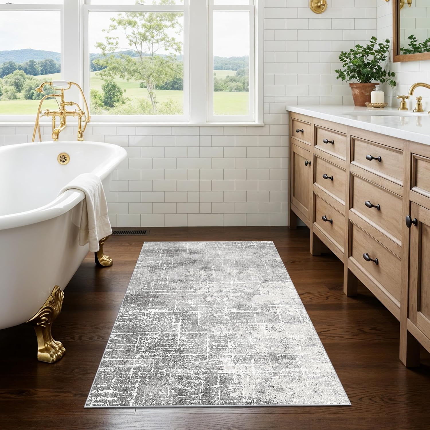 Detalle 2 de Abstract 2x3 Entryway Rug — Washable, Water-Resistant, Non-Slip Doormat (Light Grey)