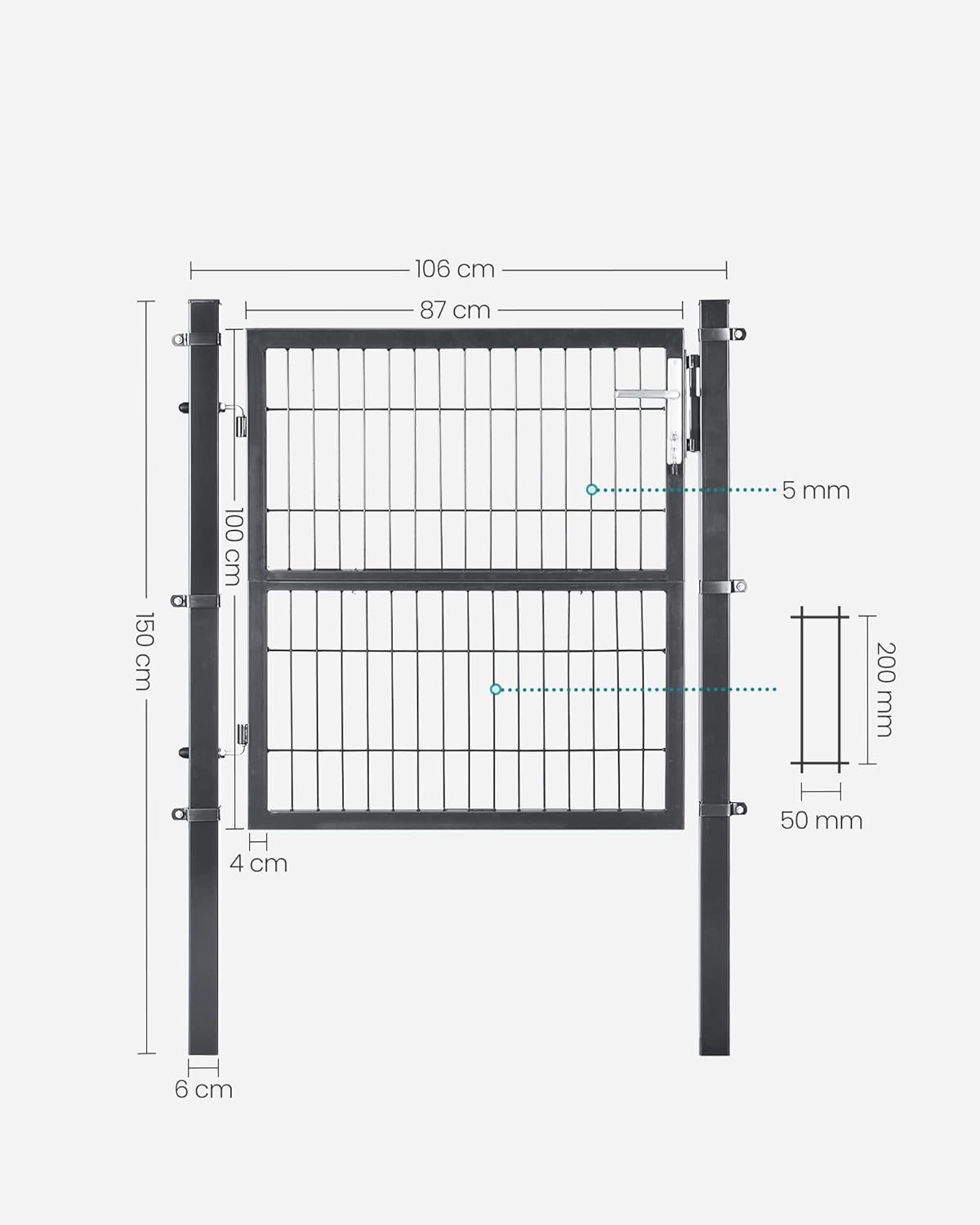 Detalle 2 de Gartentor SONGMICS GGD210GZ01, abschließbar, verzinkter Stahl, grau – 106 x 100 cm