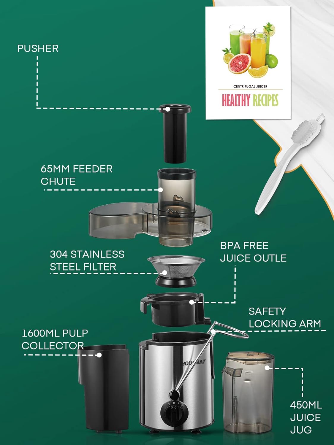 Thumbnail 5 de HOUSNAT Centrifugal Juicer 800W 🥤