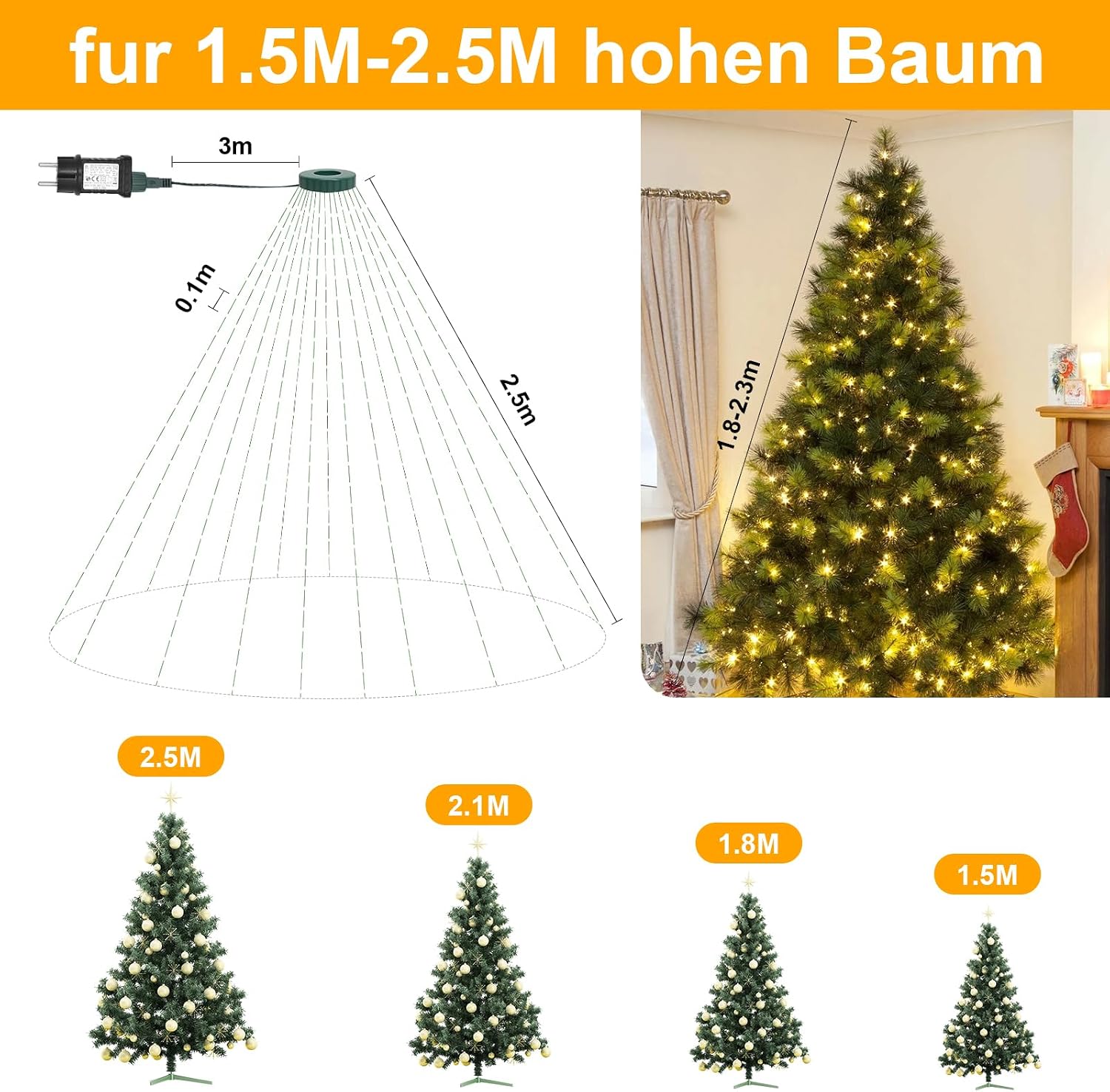 Detalle 2 de Bigzom GP-SW310DC0193-IP44(EU)-1CT kerstboomverlichting met ring, 400 leds