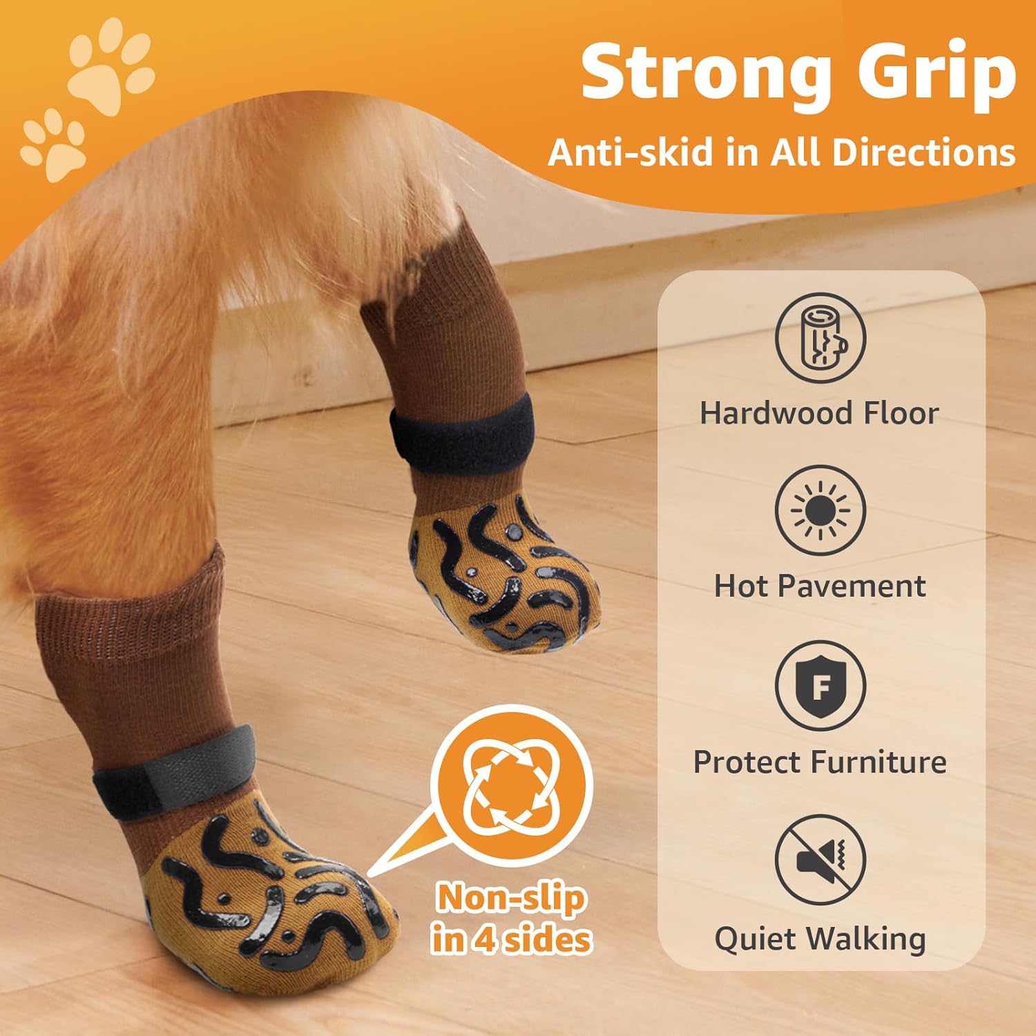 Thumbnail 1 de 2 Pairs Anti Slip Dog Socks With Paw Protection and Grips (Brown, Size M) – Adjustable Straps for Senior Pets
