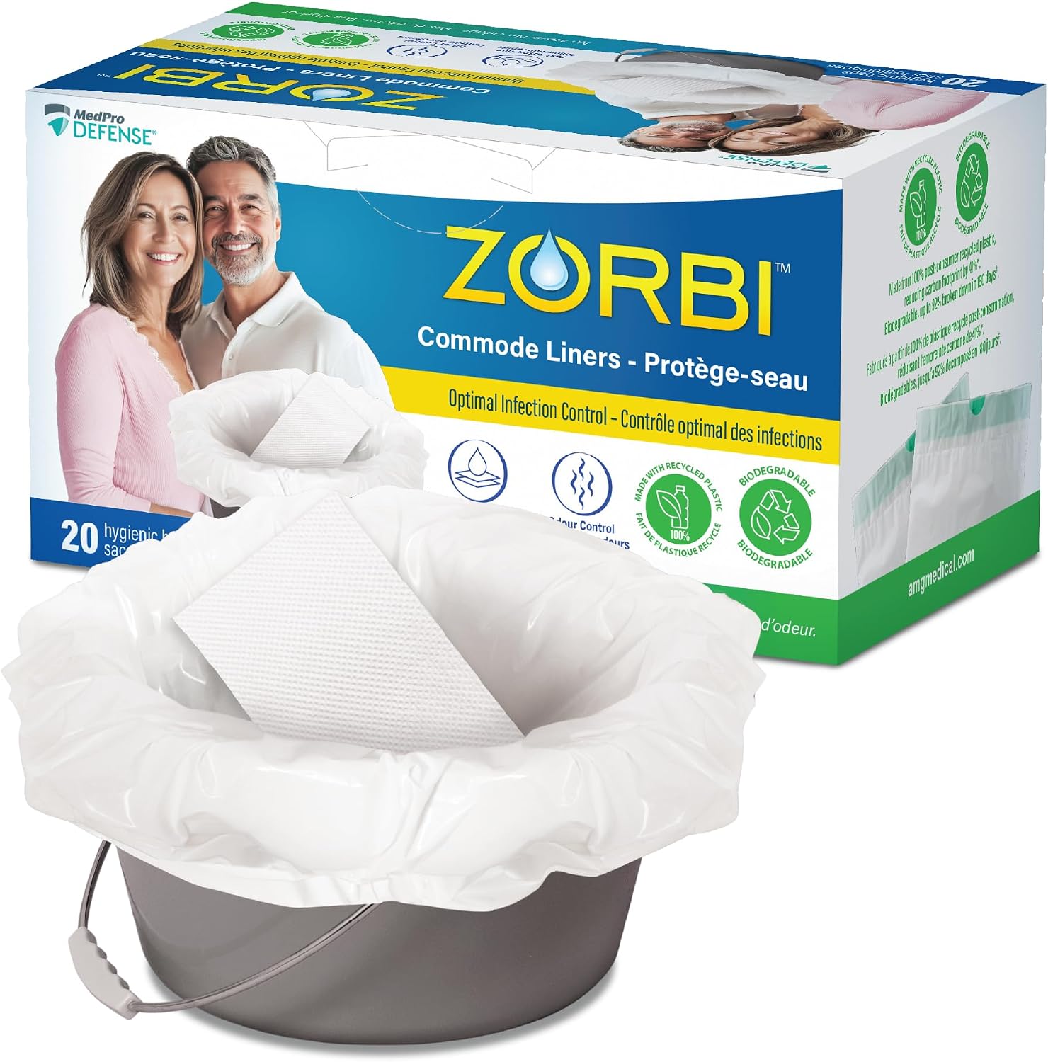 Detalle de MedPro ZORBI Disposable Commode Liners with Absorbent Pad, 100% PCR Plastic, 20 Count