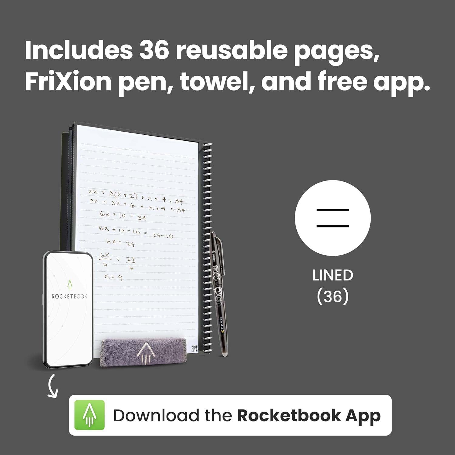 Detalle de Rocketbook Core 再利用可能スパイラルノート エグゼクティブサイズ 6 x 8.8インチ 罫線入り・ブラック