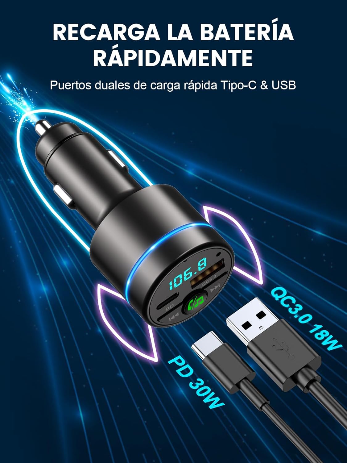 Detalle 2 de Mohard Transmisor FM Bluetooth 5.3 🔊