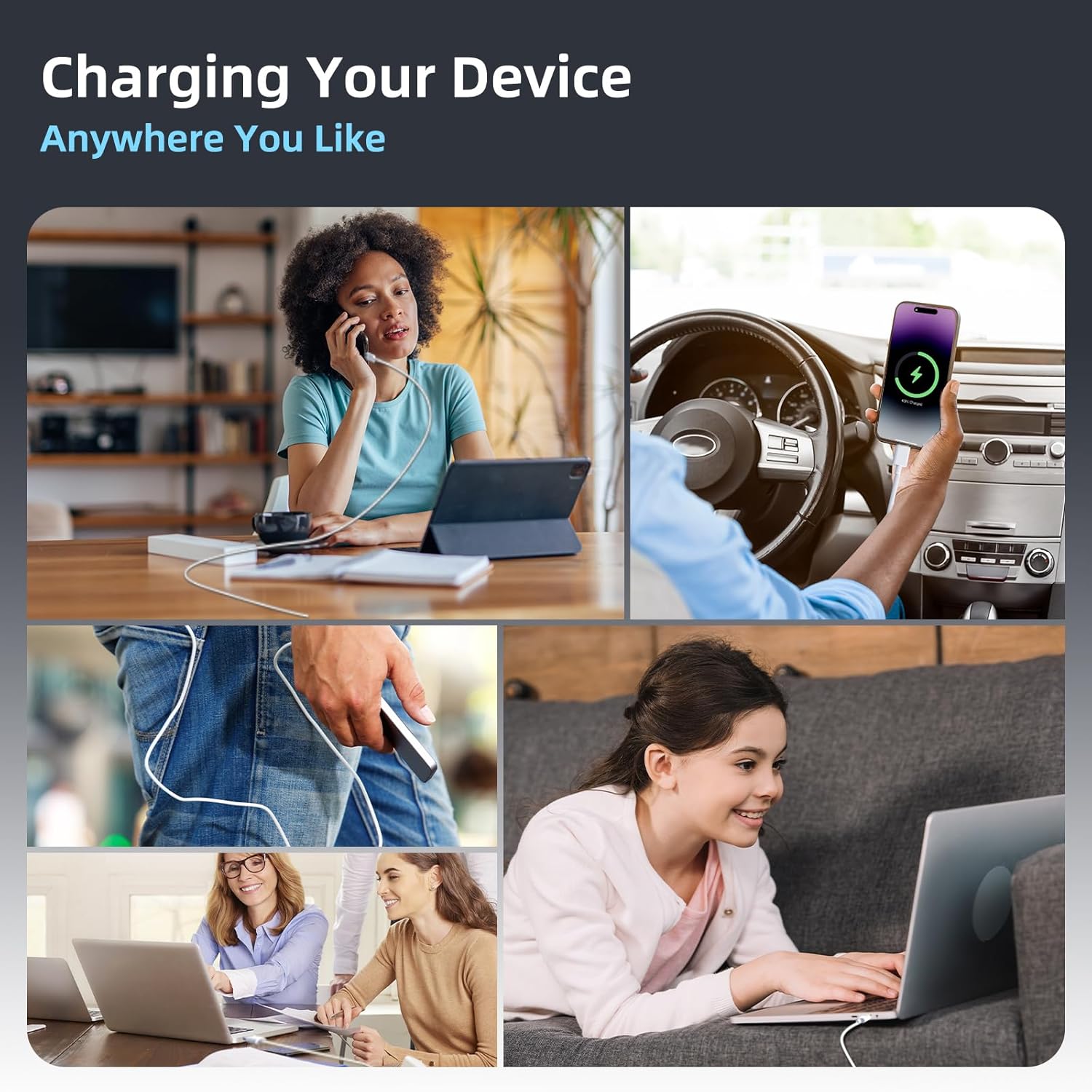 Thumbnail 6 de Quntis USB C to USB C Cable 2m (2-Pack) — 100W PD Charging for iPhone 15, MacBook Pro, iPad Pro & More