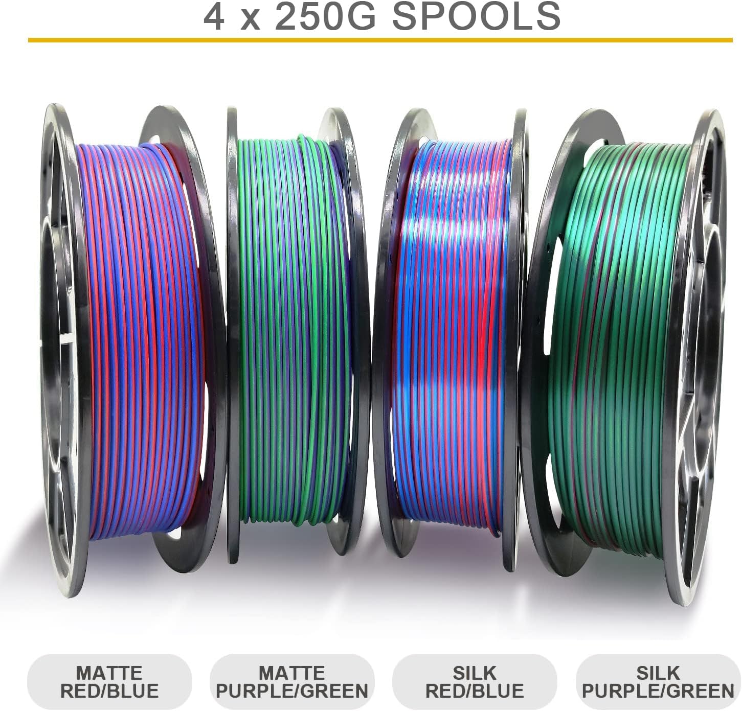 Detalle de Reprapper 4X 250g Color Pack – Dual Colour PLA Filament 1.75mm for 3D Printer & 3D Pen