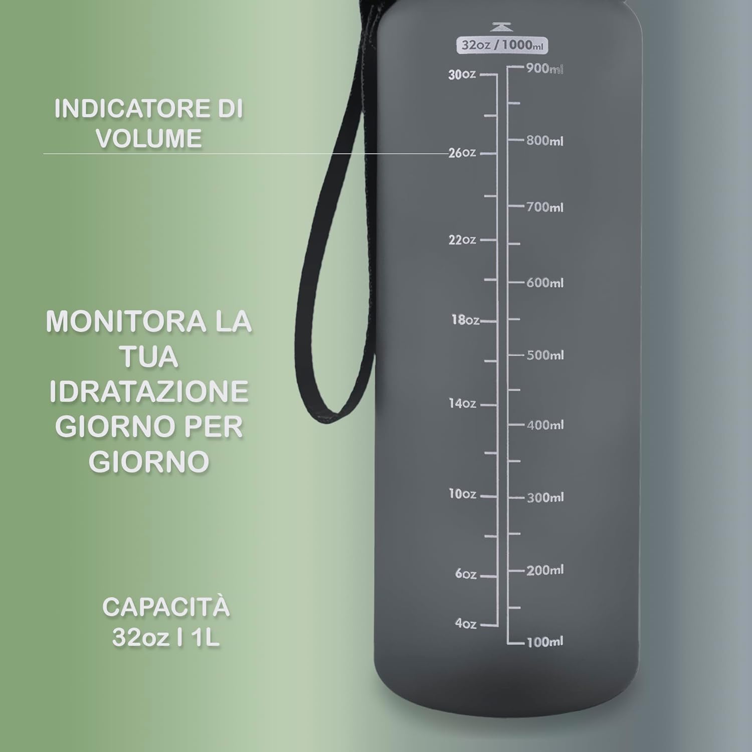 Detalle de Otto Koning Borraccia 1 Litro – Borraccia Palestra Antigoccia, BPA Free, Apertura con Pulsante e Spazzola Inclusa