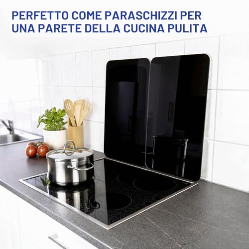 Detalle de WENKO Coprifornelli Universale Mod Nero – Pannello coprifornelli in vetro regolabile 30 x 52 cm (2 pezzi)