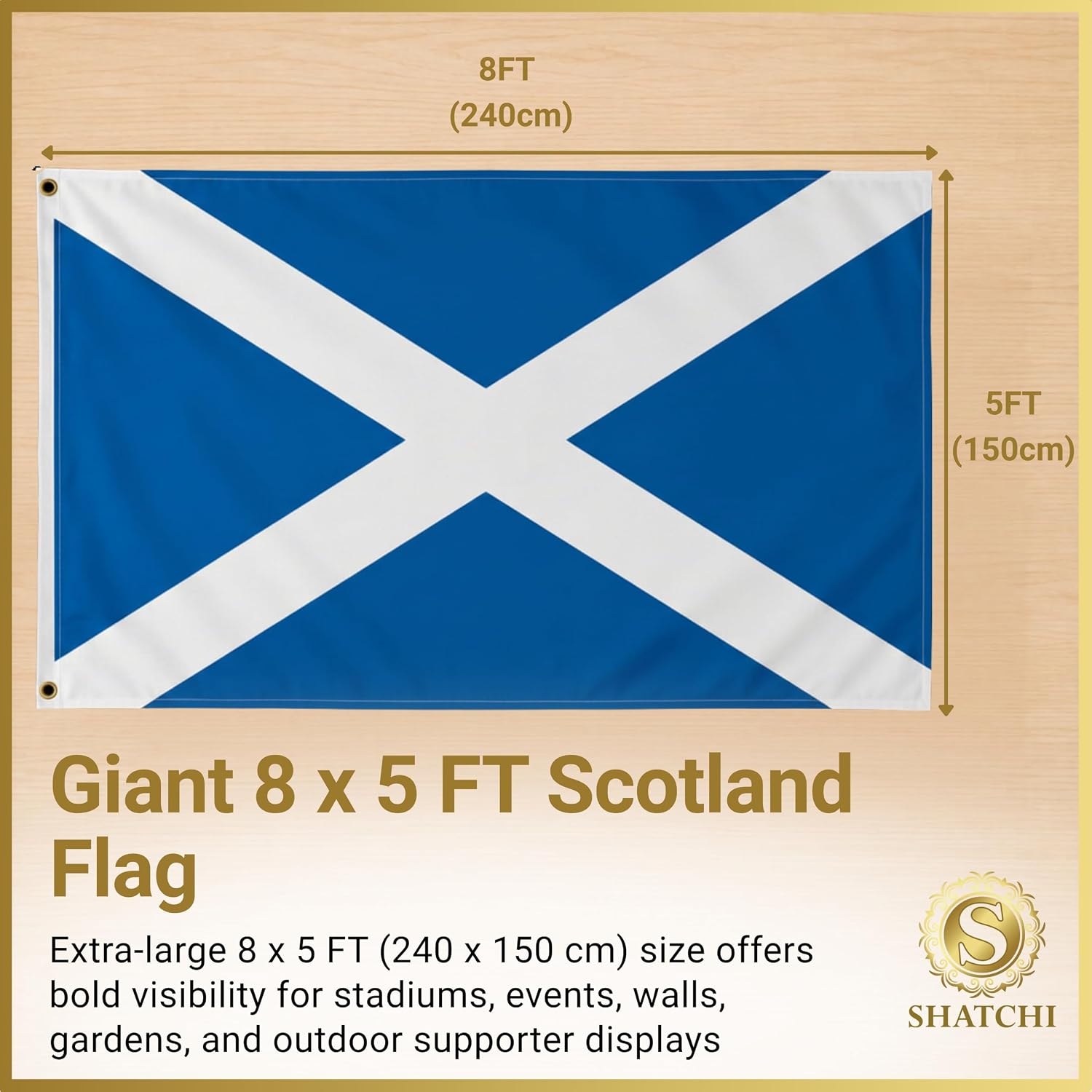 Thumbnail 2 de Scotland St Andrew’s Saltire Flag 8ft x 5ft with Brass Eyelets – Large Polyester Banner for Outdoor & Indoor Support