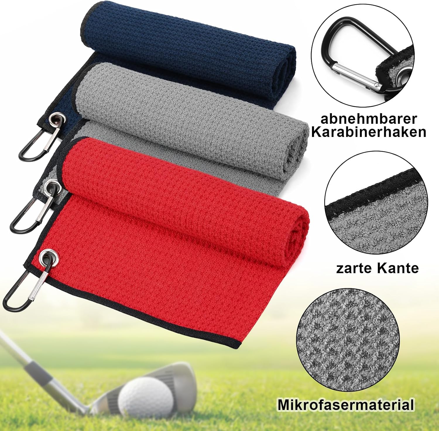 Detalle de Newofview 3-in-1 Golfzubehör Set – Mikrofaser Handtuch, Golfschlägerbürste und Pitchgabel