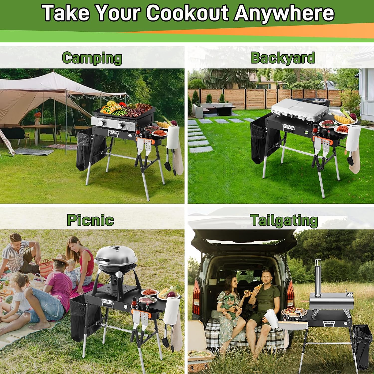 Detalle 2 de AOKEMAi Grill Table-CA Folding Grill Stand with Adjustable Legs