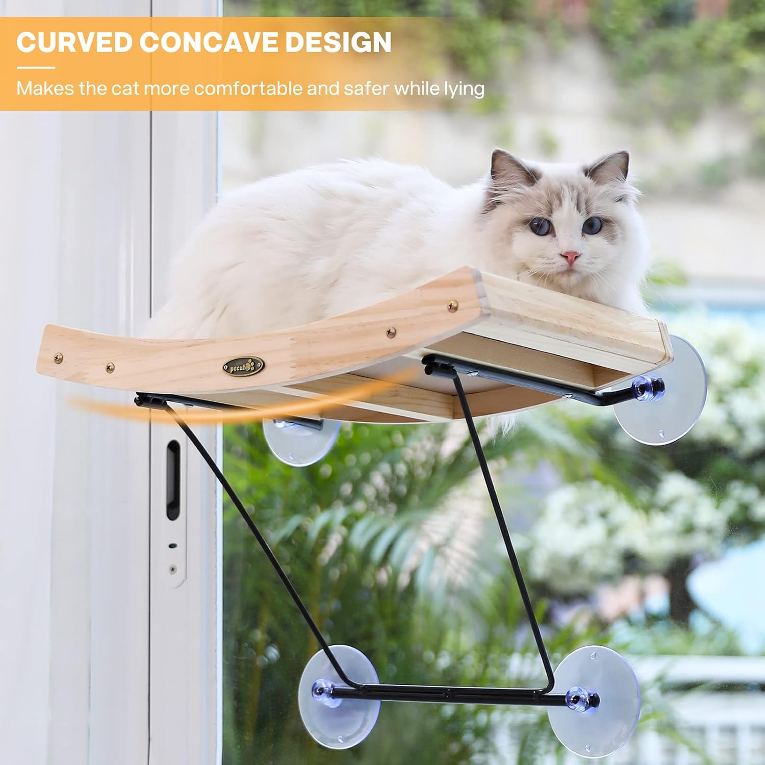 Detalle de Pecute 2 en 1 Hamac de fenêtre pour chat – hamac + griffoir en sisal avec 4 ventouses (jusqu’à 15 kg)