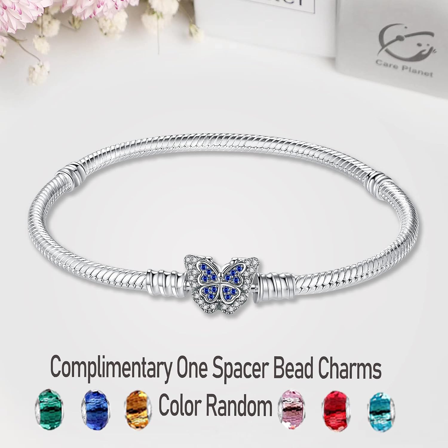 Detalle de LNQOBU Damen-Armband aus 925 Silber mit Schlangen-Optik, Herz-Verschluss & Charms