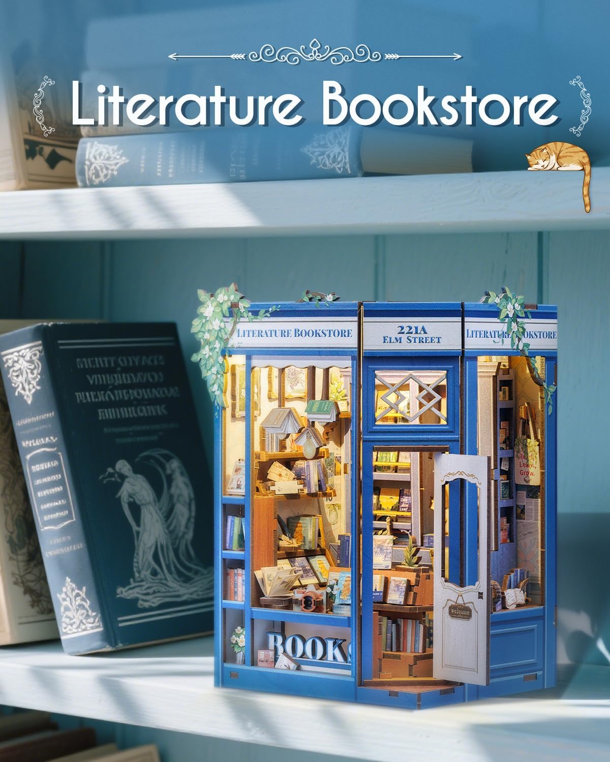 Thumbnail 2 de Cutefun Book Nook Kit DIY Miniature Literature Bookstore House with LED Bookshelf Insert (186-Piece Puzzle)