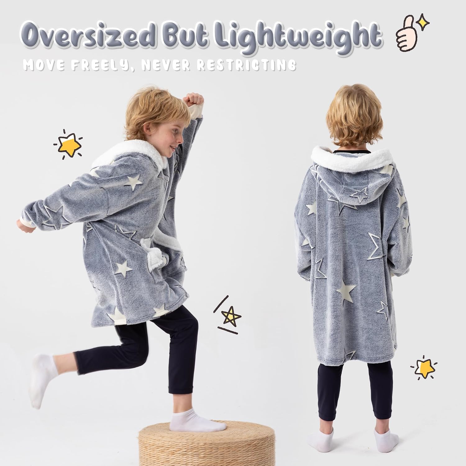 Detalle de Winthome SP-FLR-2025530 Kids Wearable Blanket Hoodie, Flannel, OEKO-TEX